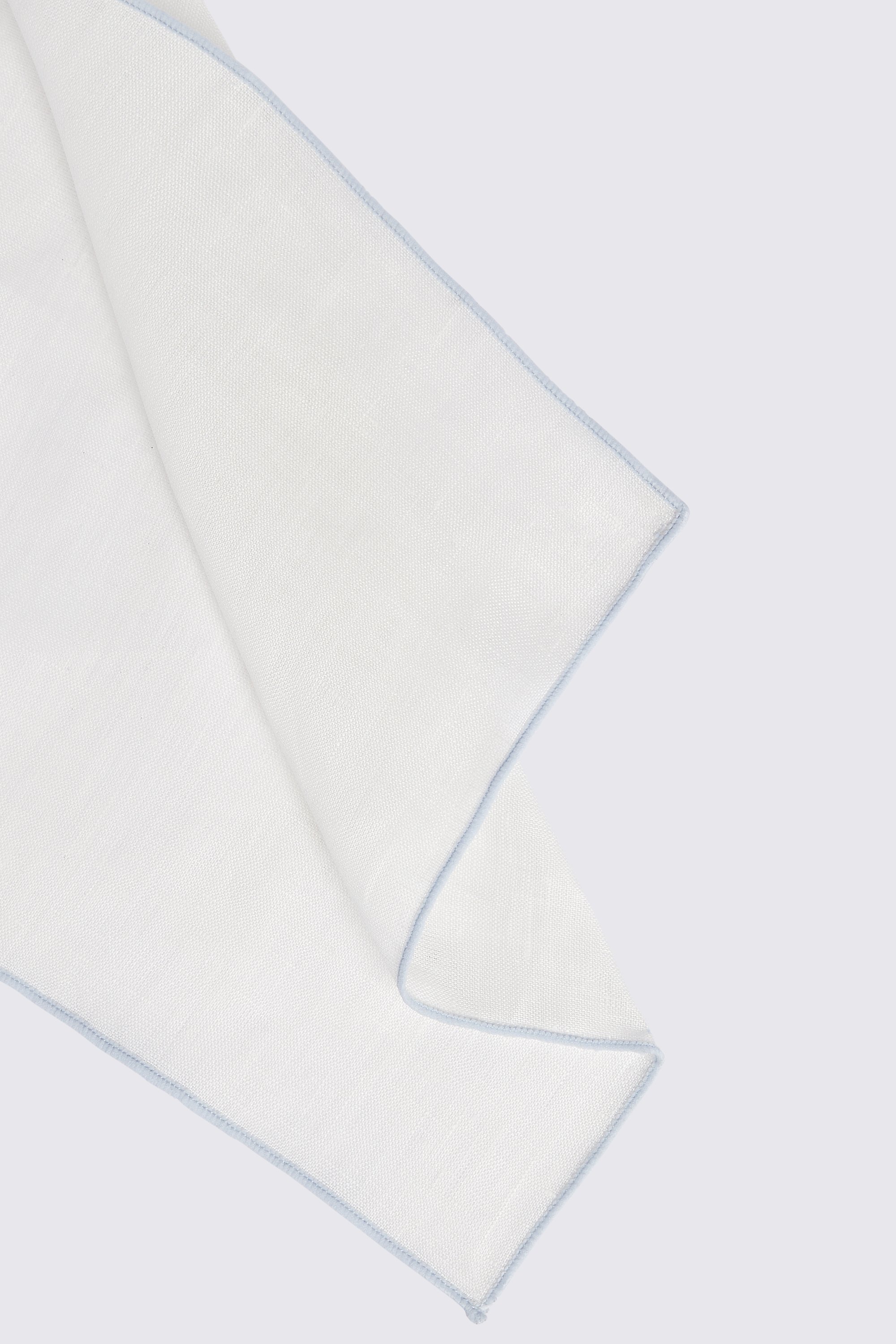 White Linen Pocket Square With Sky Border