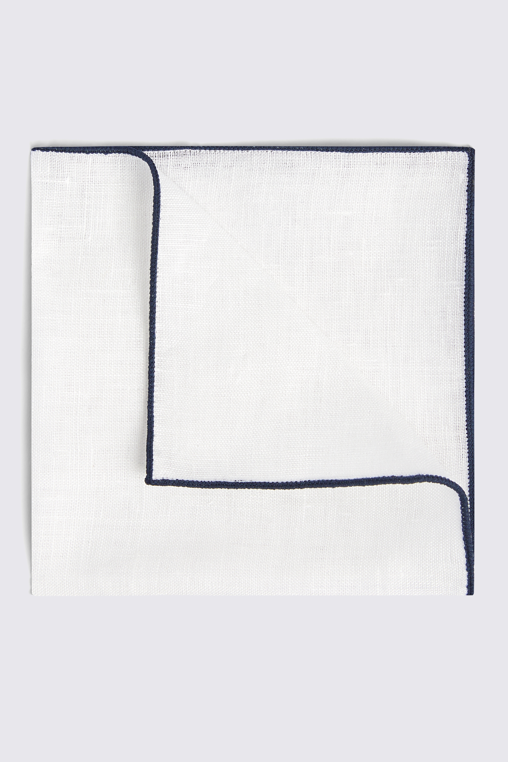 White Linen Pocket Square With Navy Border
