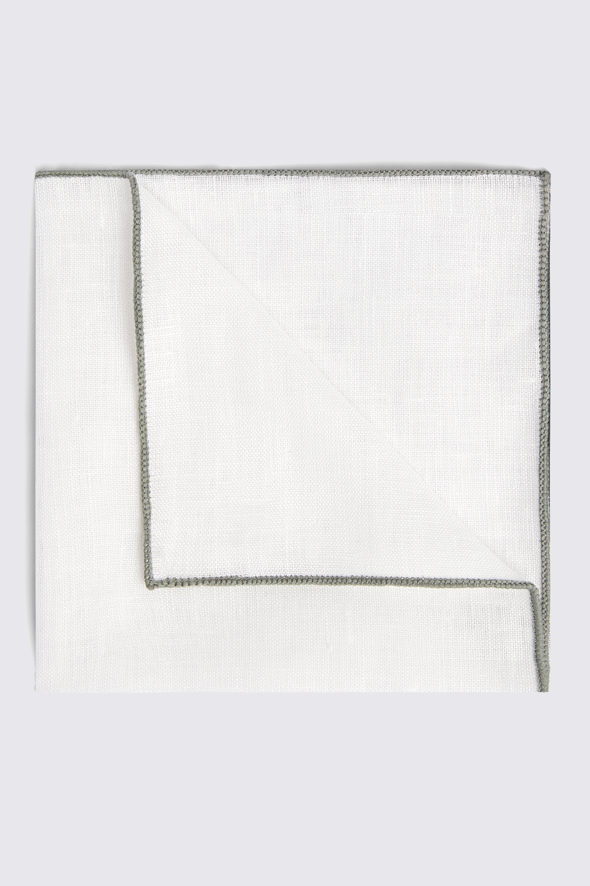 White Linen Pocket Square With Sage Green Border