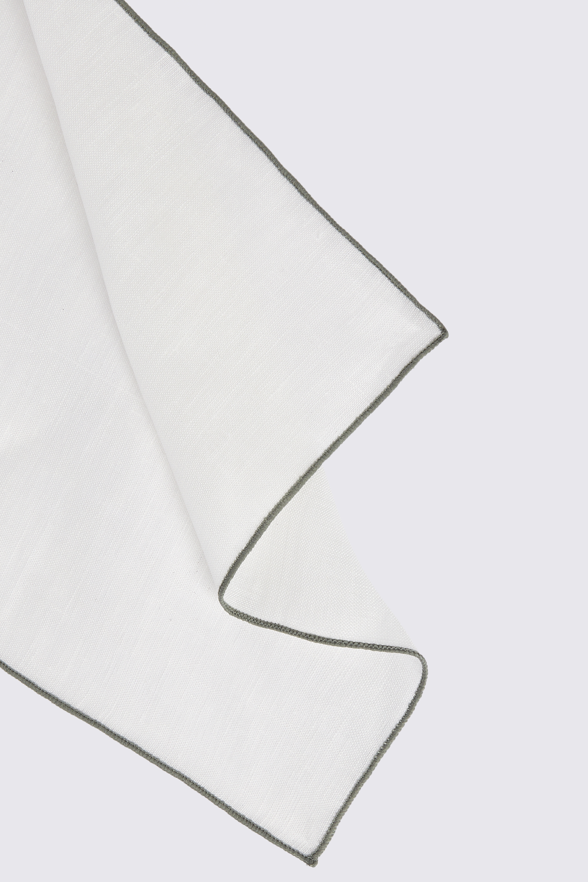 White Linen Pocket Square With Sage Green Border | Buy Online at Moss