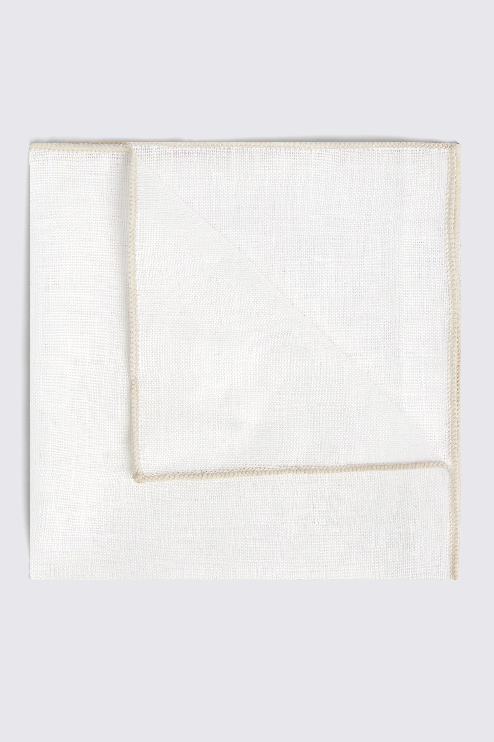 White Linen Pocket Square With Neutral Border
