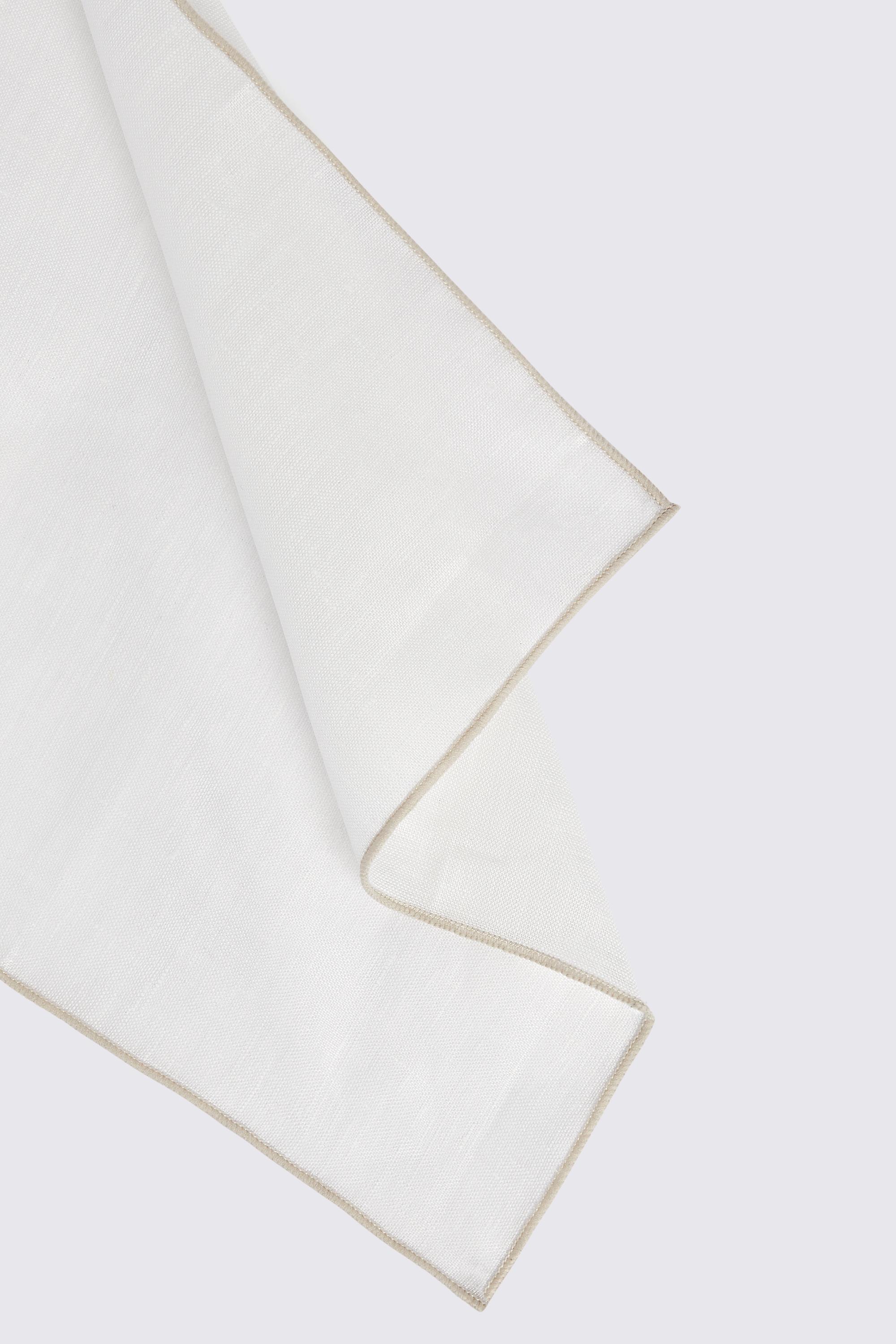 White Linen Pocket Square With Neutral Border