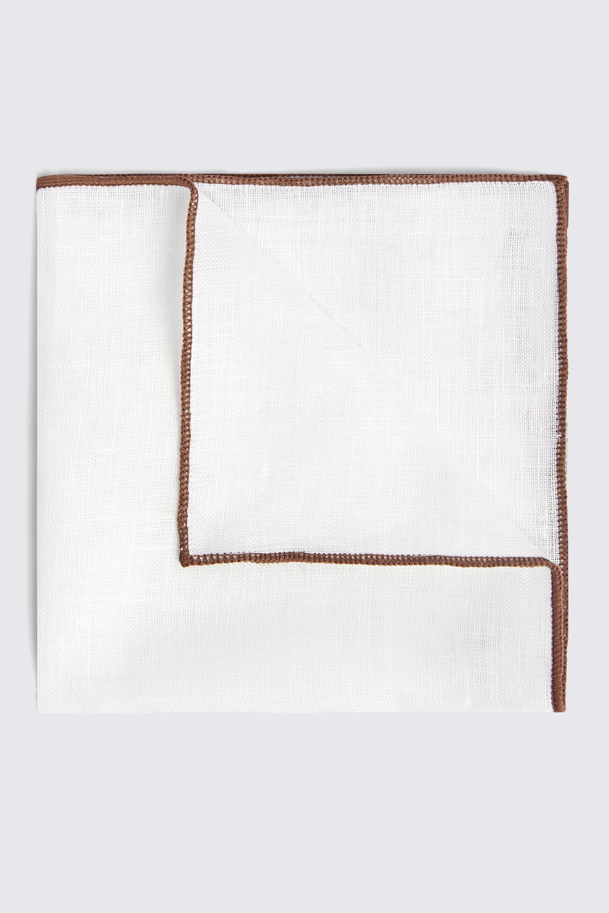 White Linen Pocket Square With Chocolate Border | Buy Online at Moss