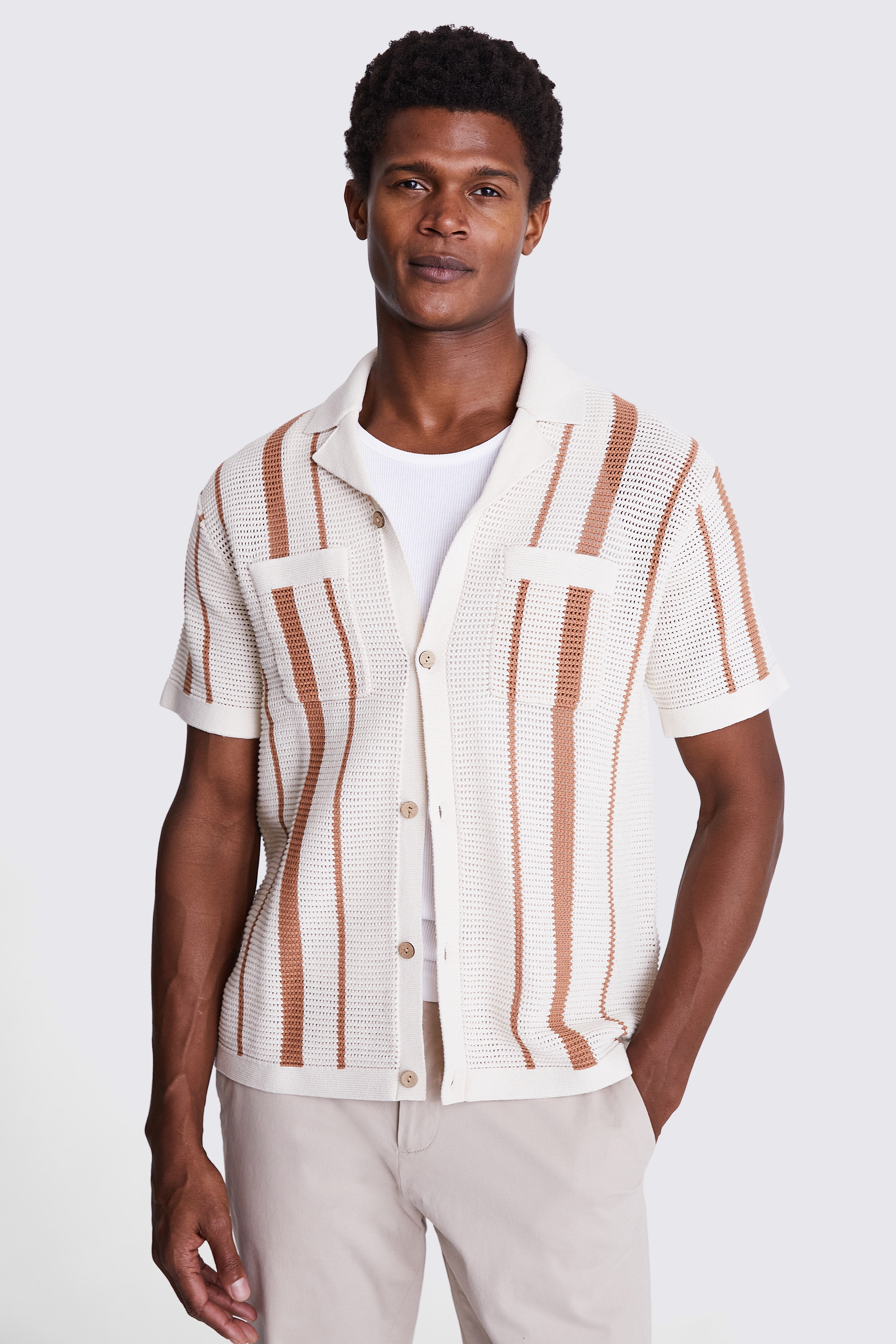 Rust & Ecru Stripe Open-Knit Polo