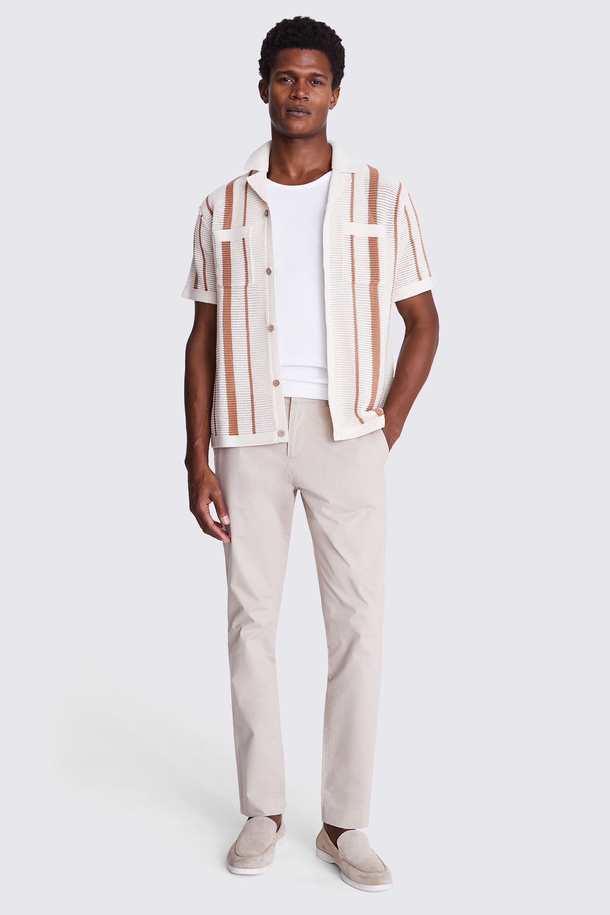 Rust & Ecru Stripe Open-Knit Polo