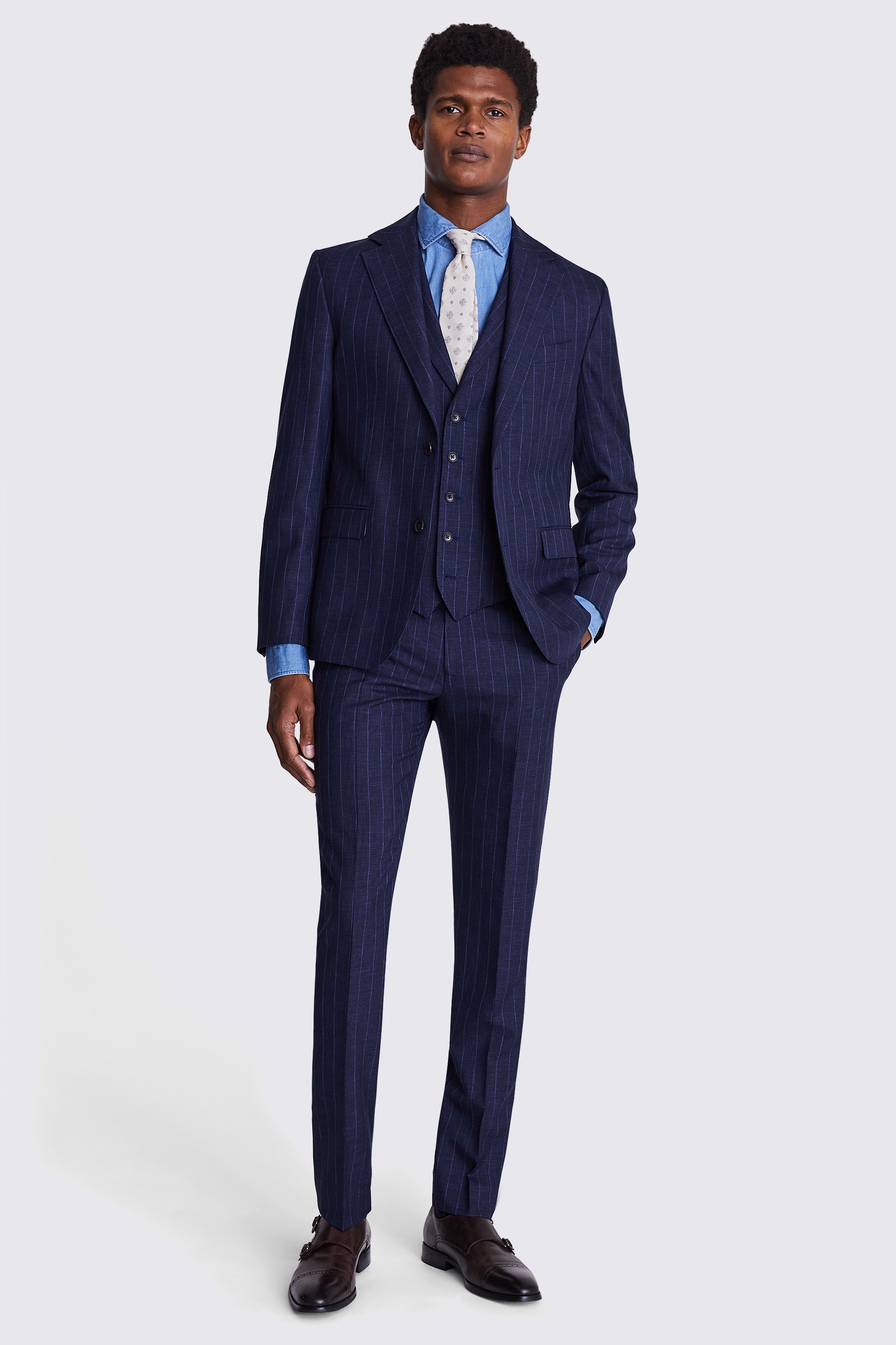 Italian Tailored Fit Navy Stripe Suit