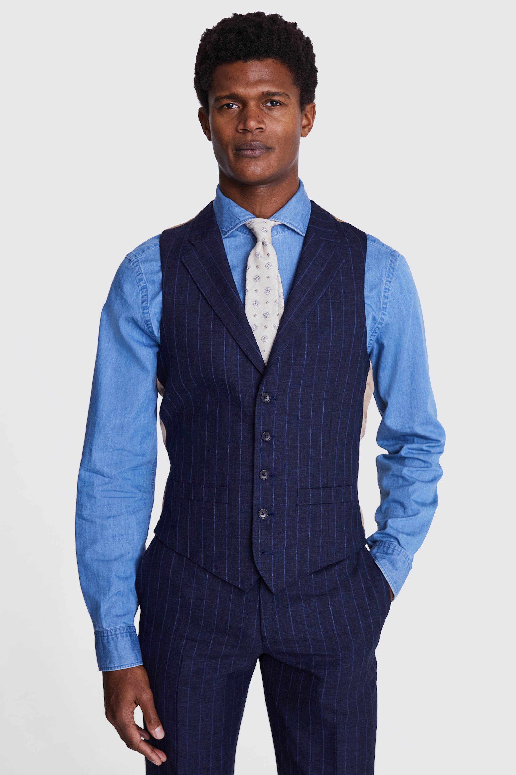 Italian Tailored Fit Navy Stripe Vest