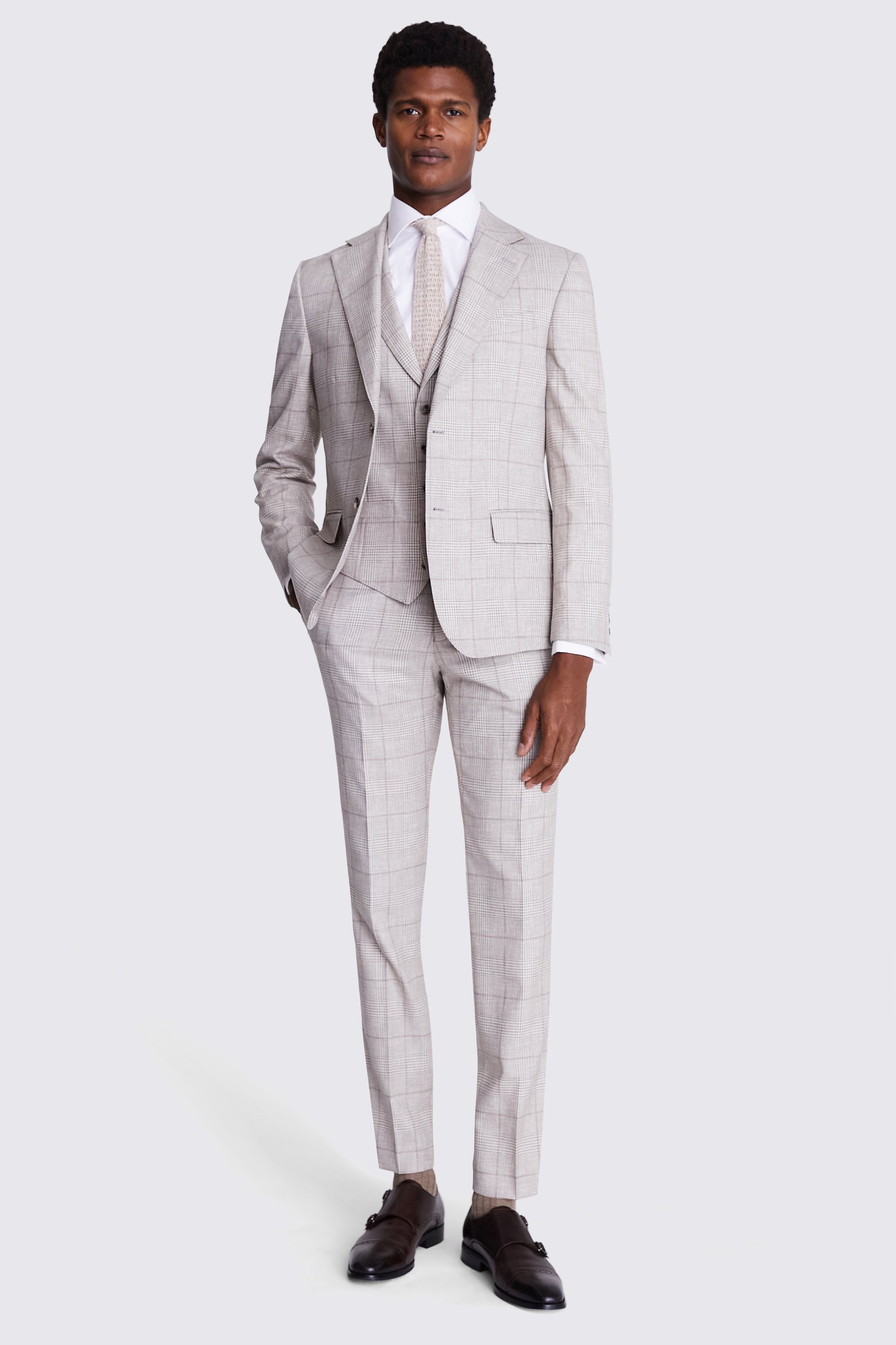 Italian Tailored Fit Taupe Check Jacket