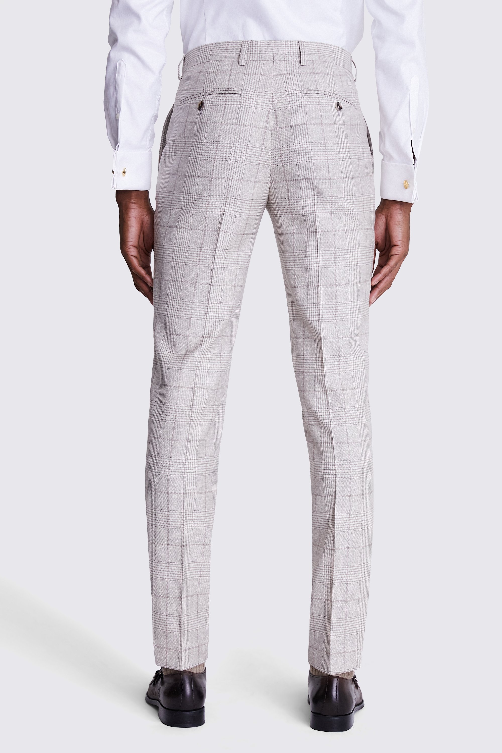 Italian Tailored Fit Taupe Check Trousers