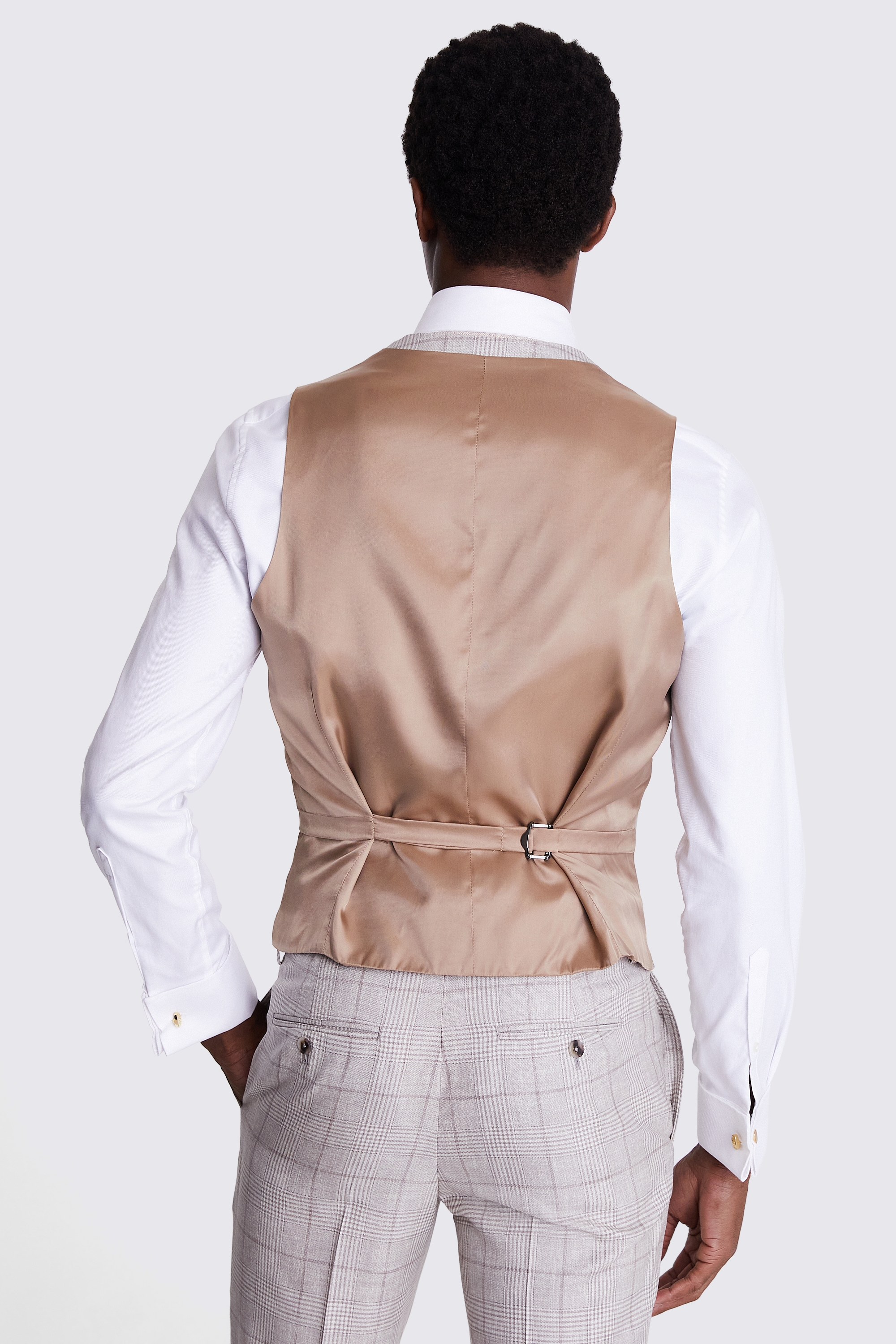 Italian Tailored Fit Taupe Check Waistcoat