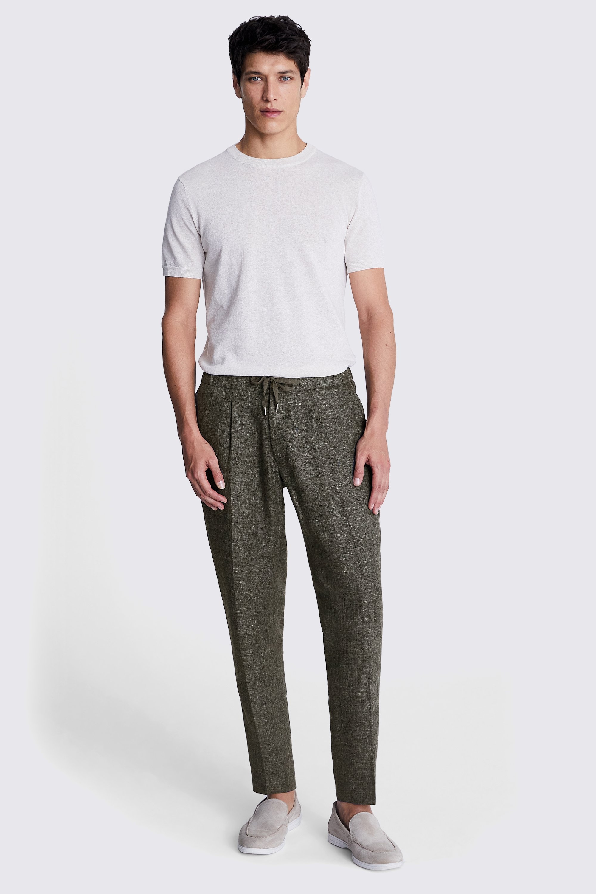 Khaki Linen Worker Joggers