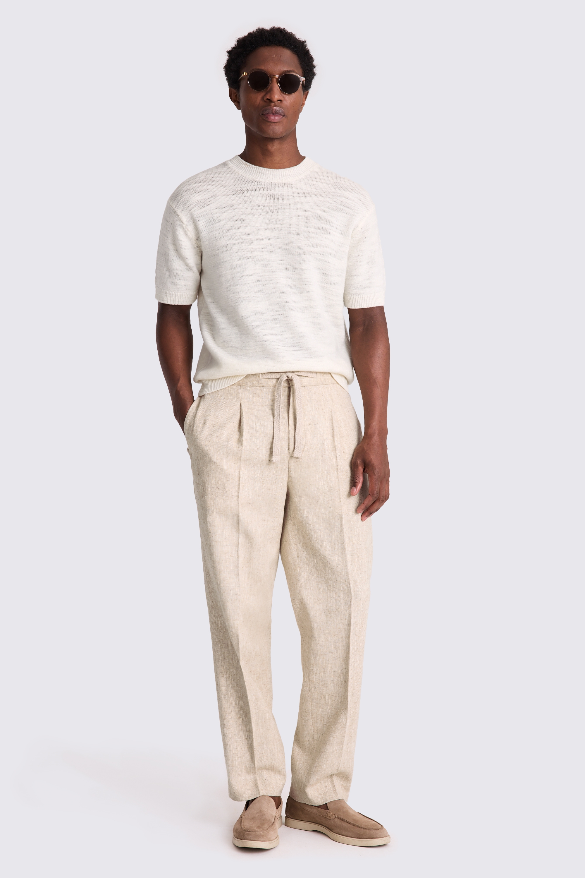 Ecru Herringbone Beach Pants