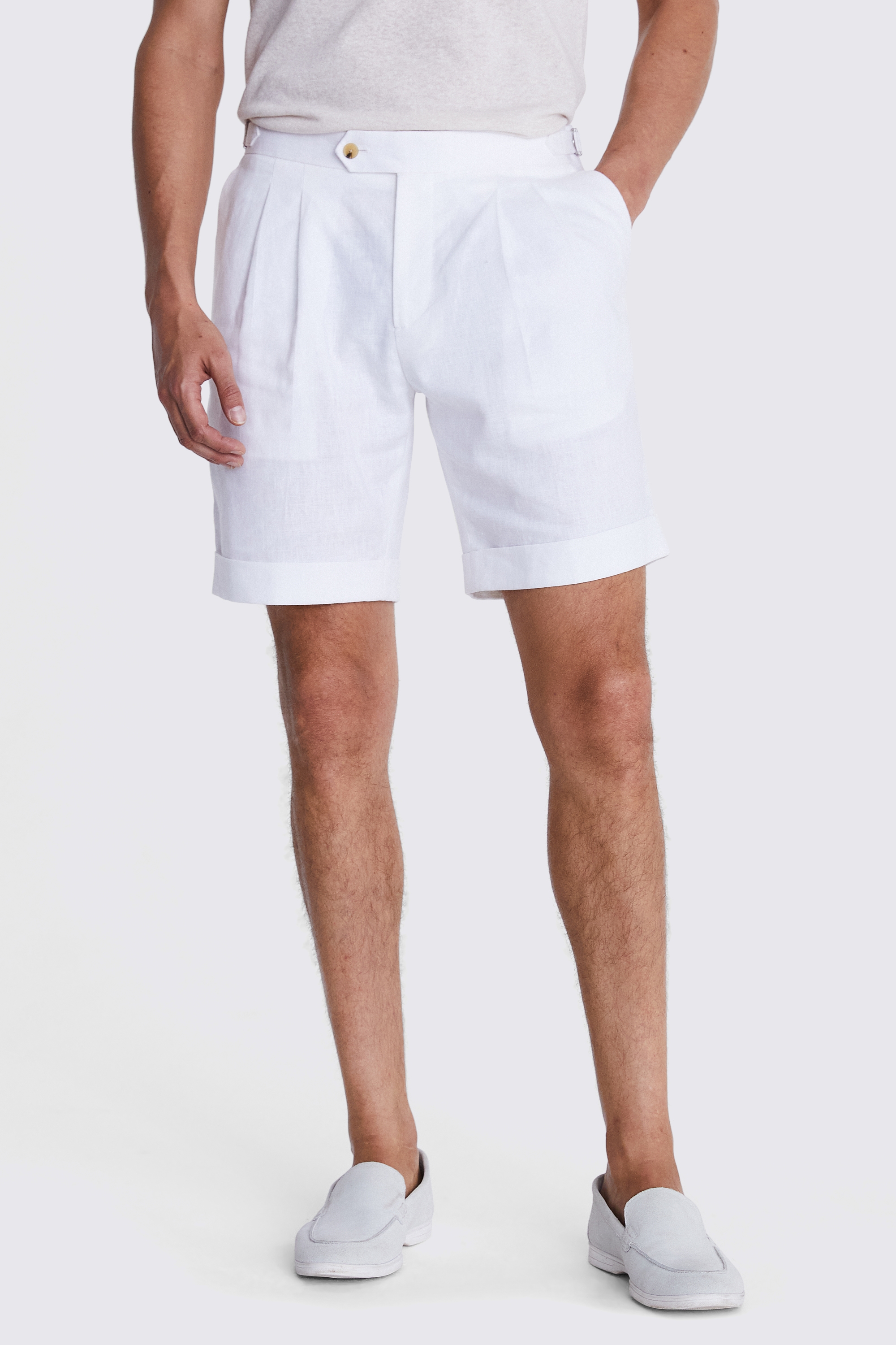 White Matte Linen Shorts