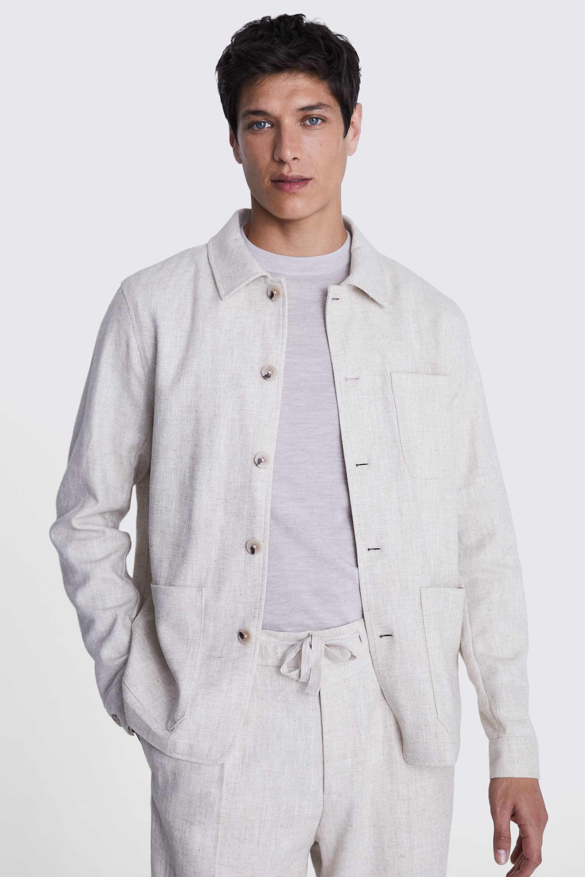 Ecru Herringbone Linen Shacket