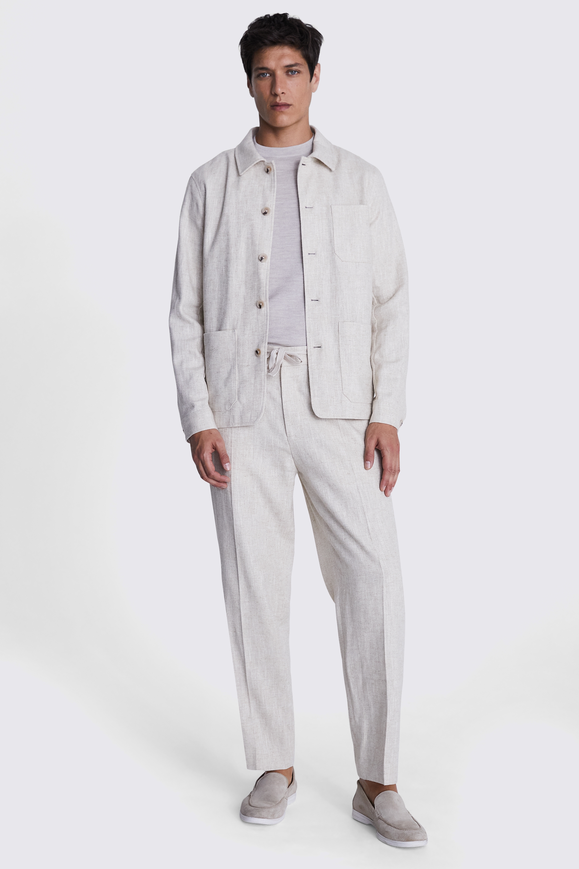 Ecru Herringbone Linen Shacket