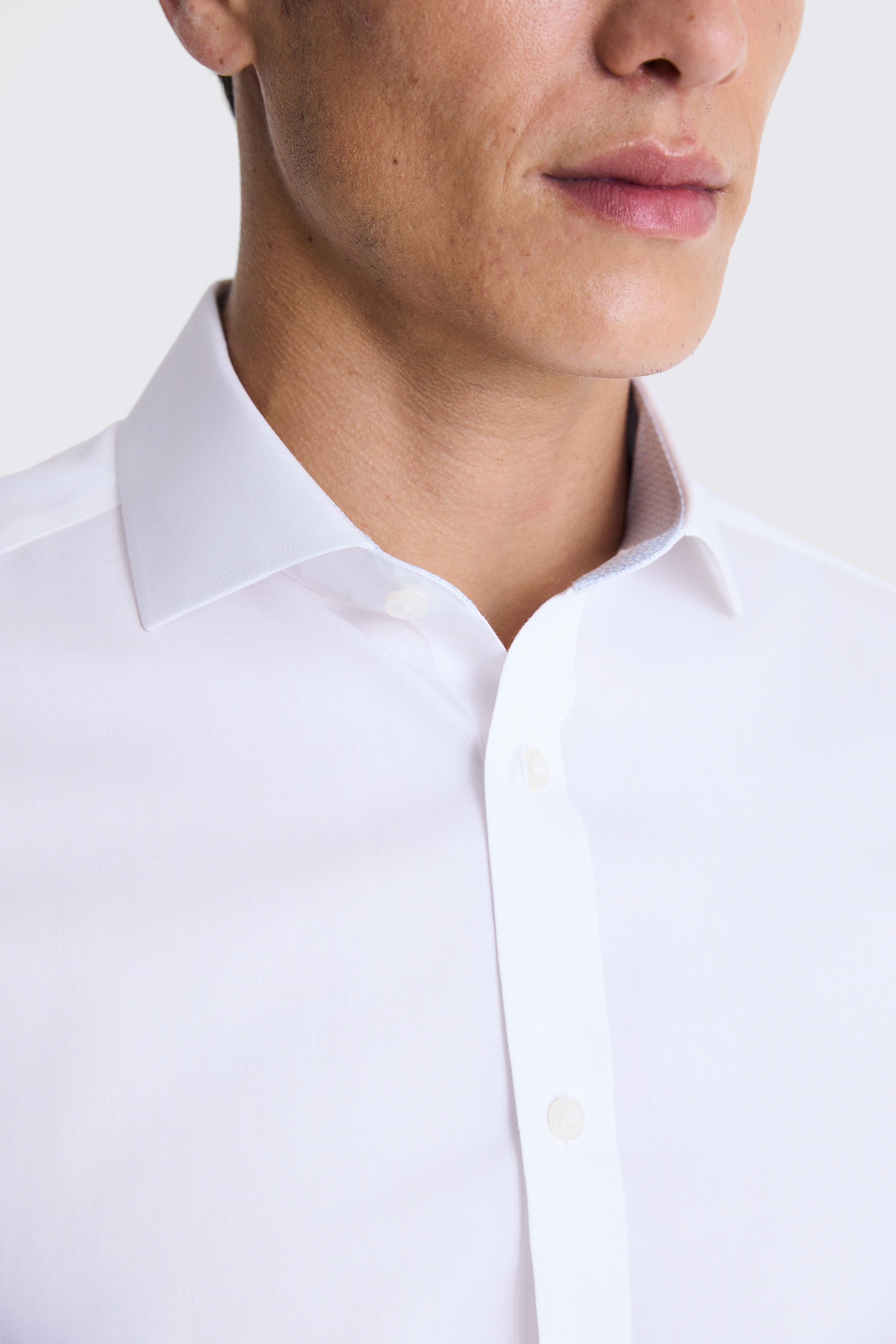 Tailored Fit White Pinpoint Oxford Contrast Non Iron Shirt