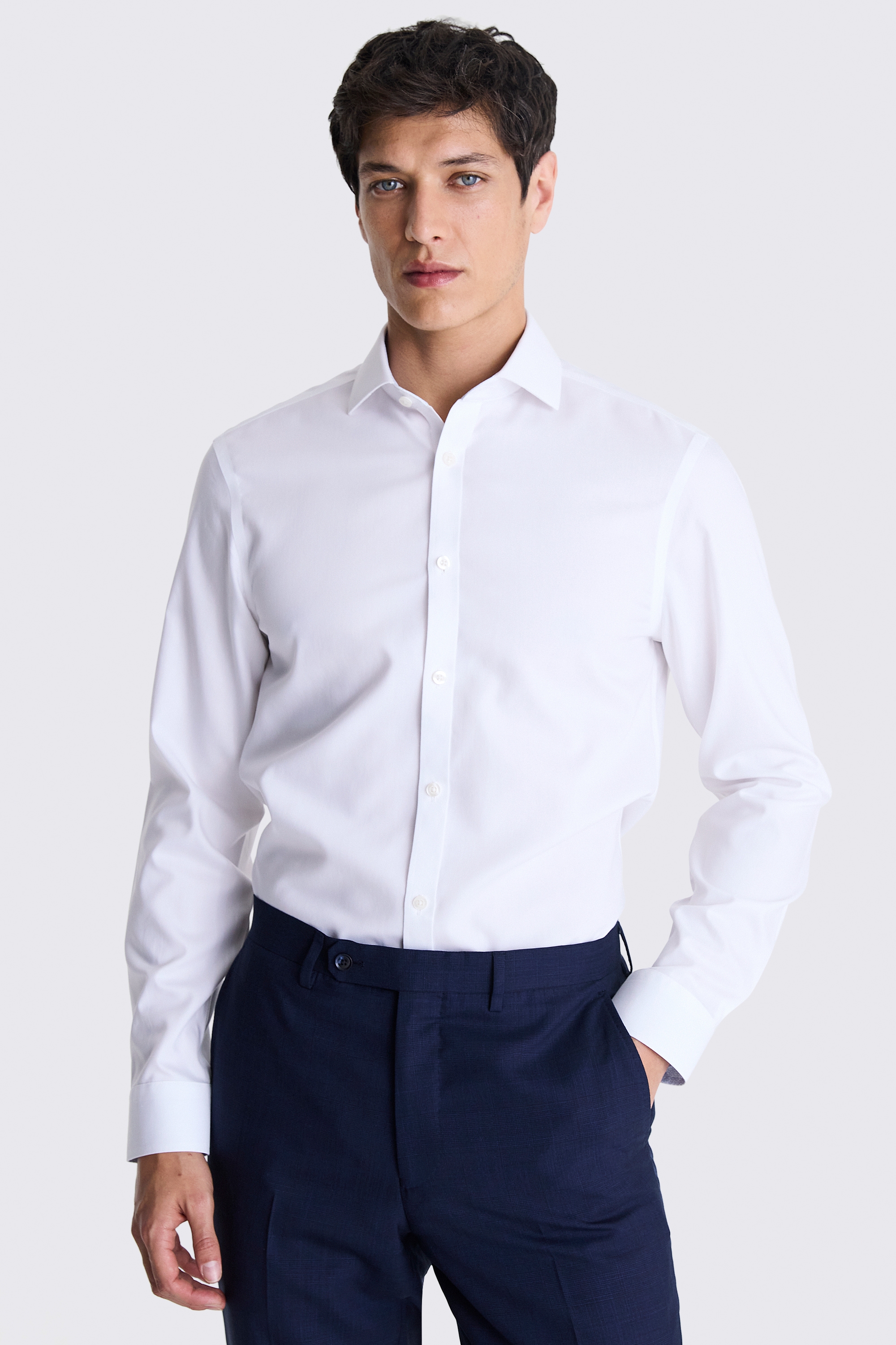 Slim Fit White Pinpoint Oxford Contrast Non Iron Shirt