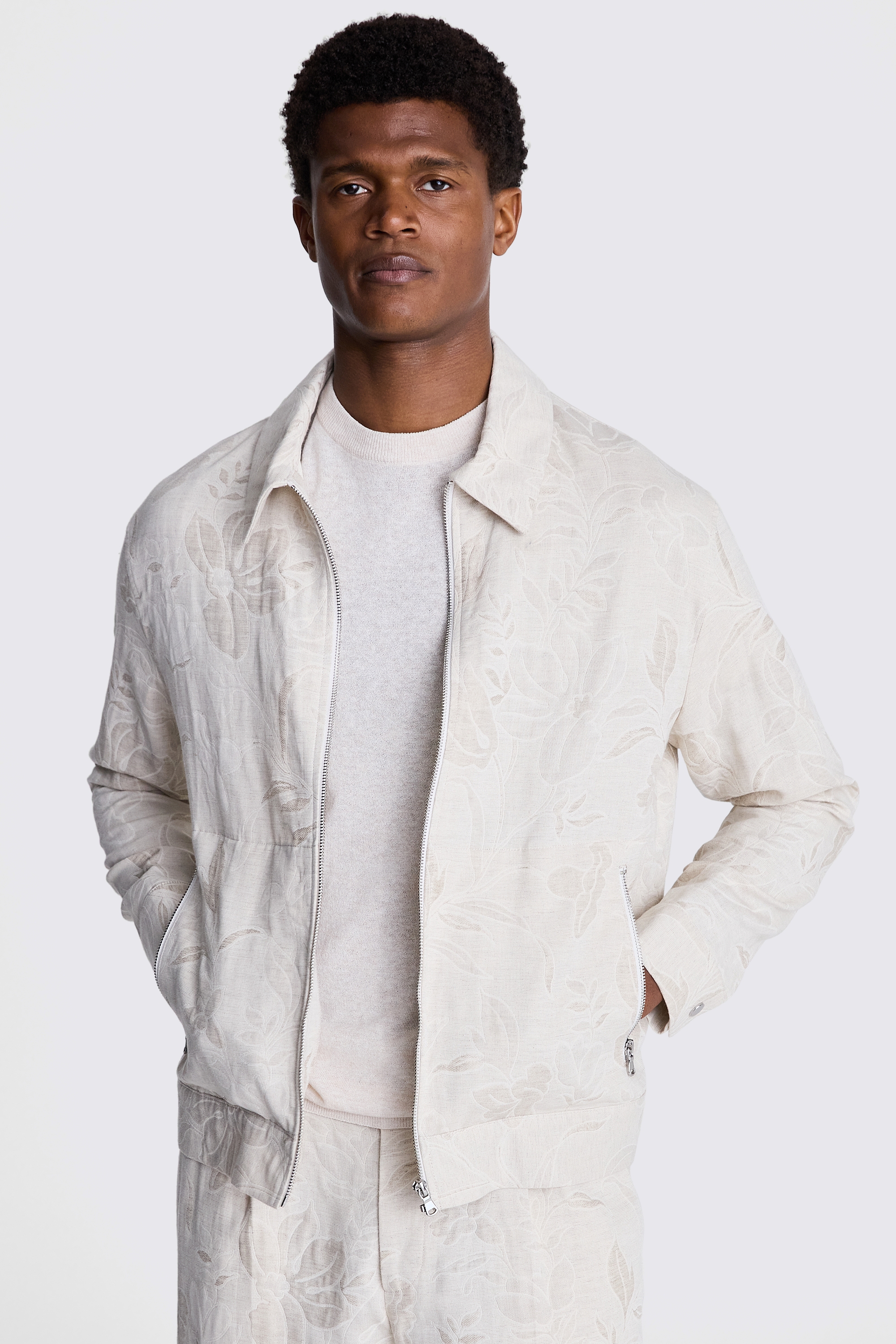 Oatmeal Floral Zip Bomber