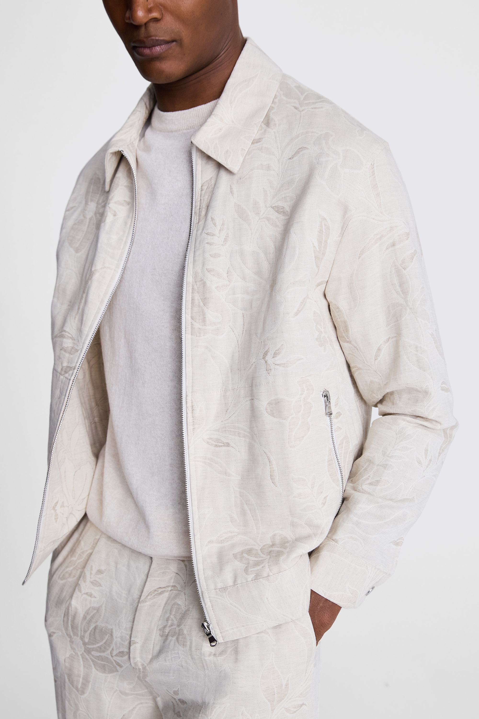 Oatmeal Floral Zip Bomber