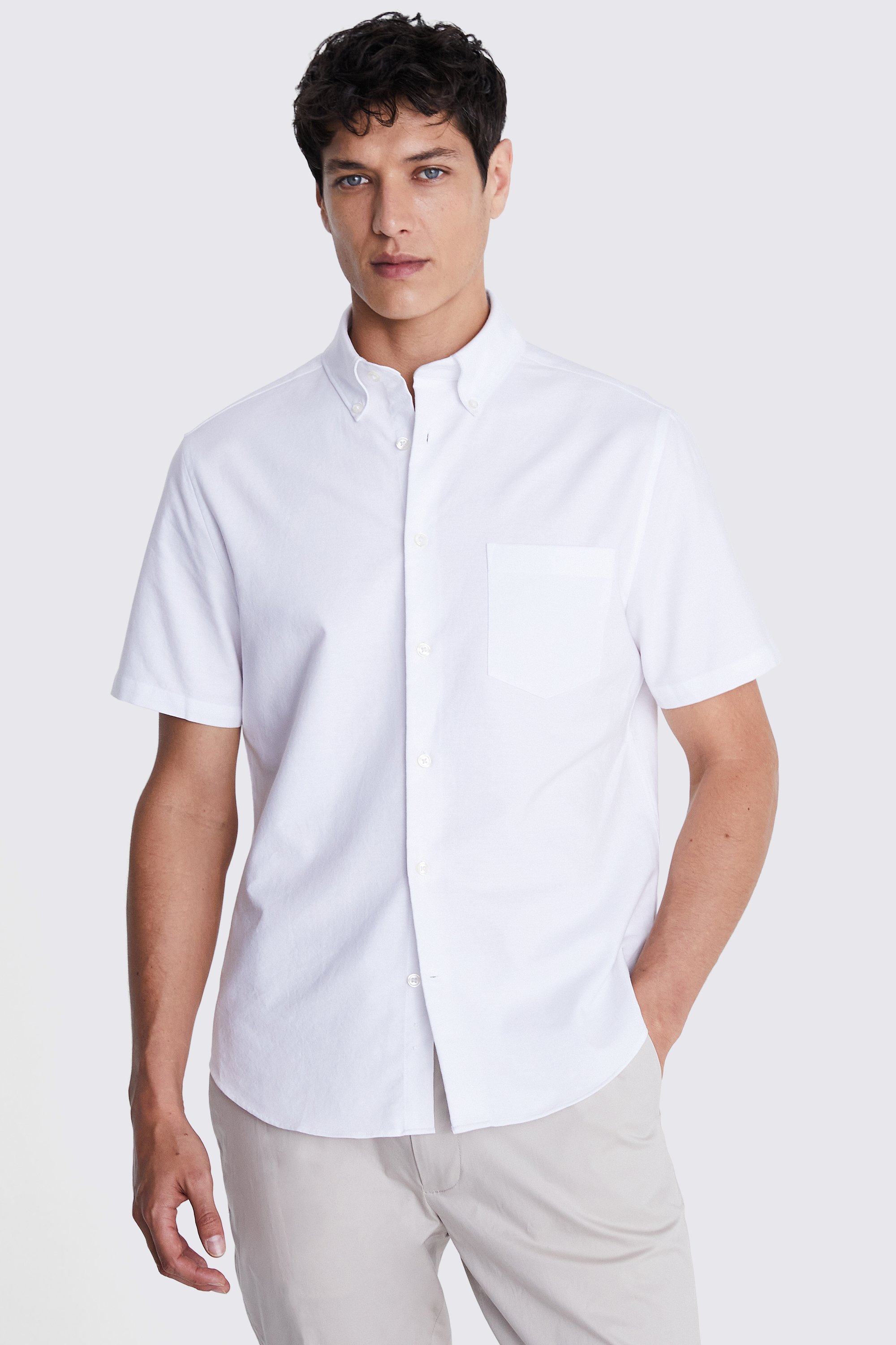 White Short Sleeve Washed Oxford Shirt
