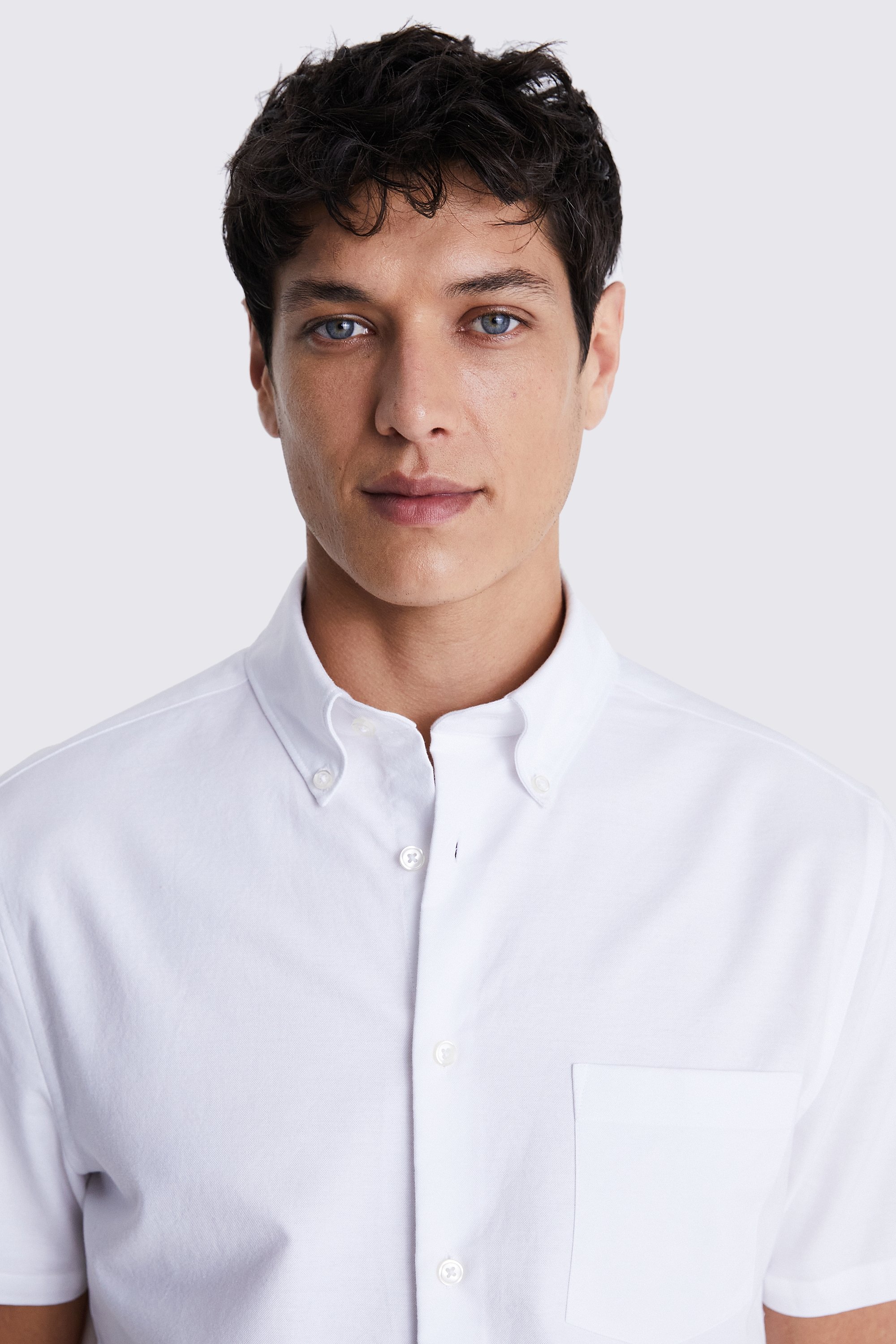White Short Sleeve Washed Oxford Shirt