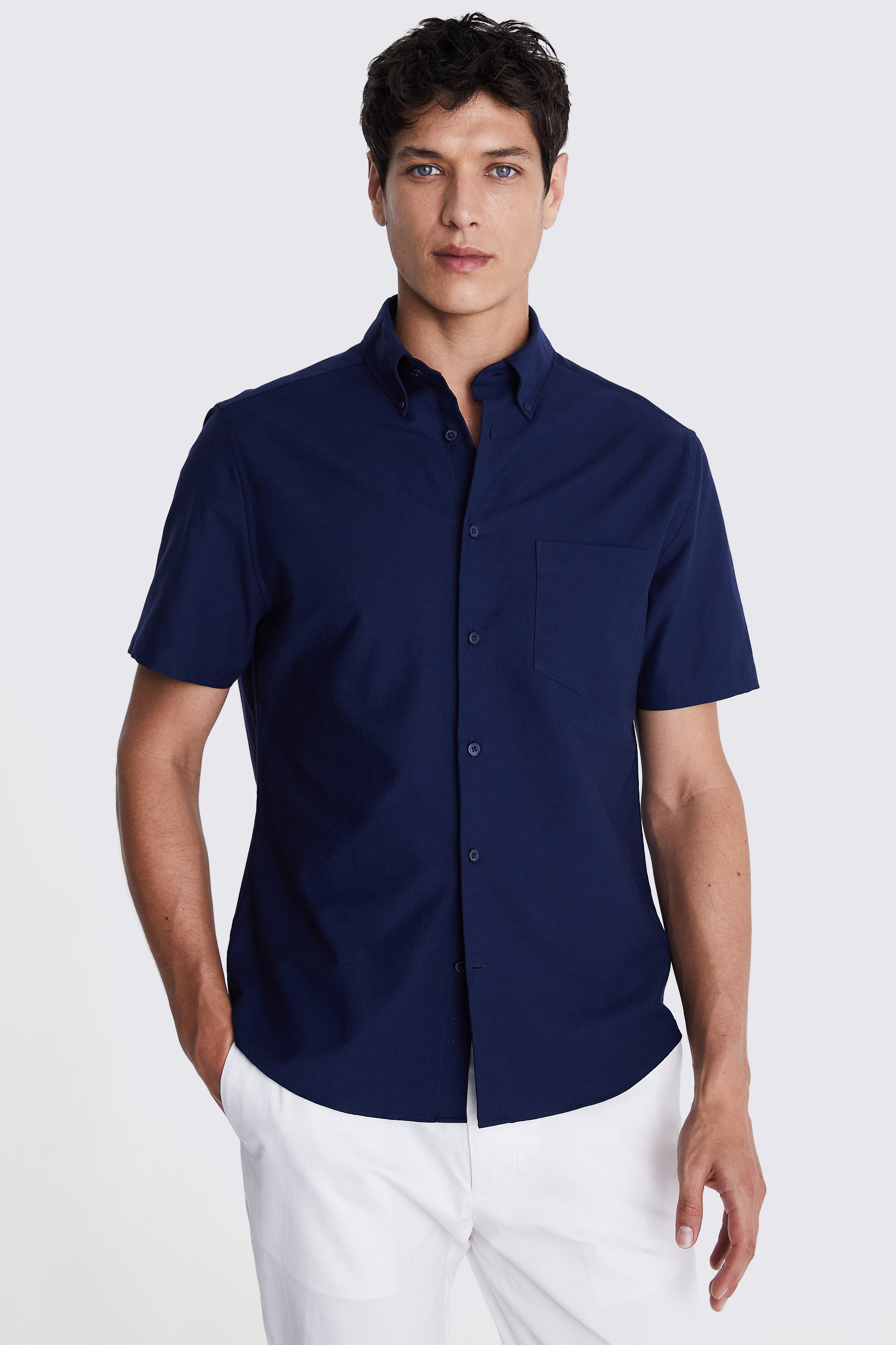 Navy Short Sleeve Washed Oxford Shirt | Buy Online at Moss