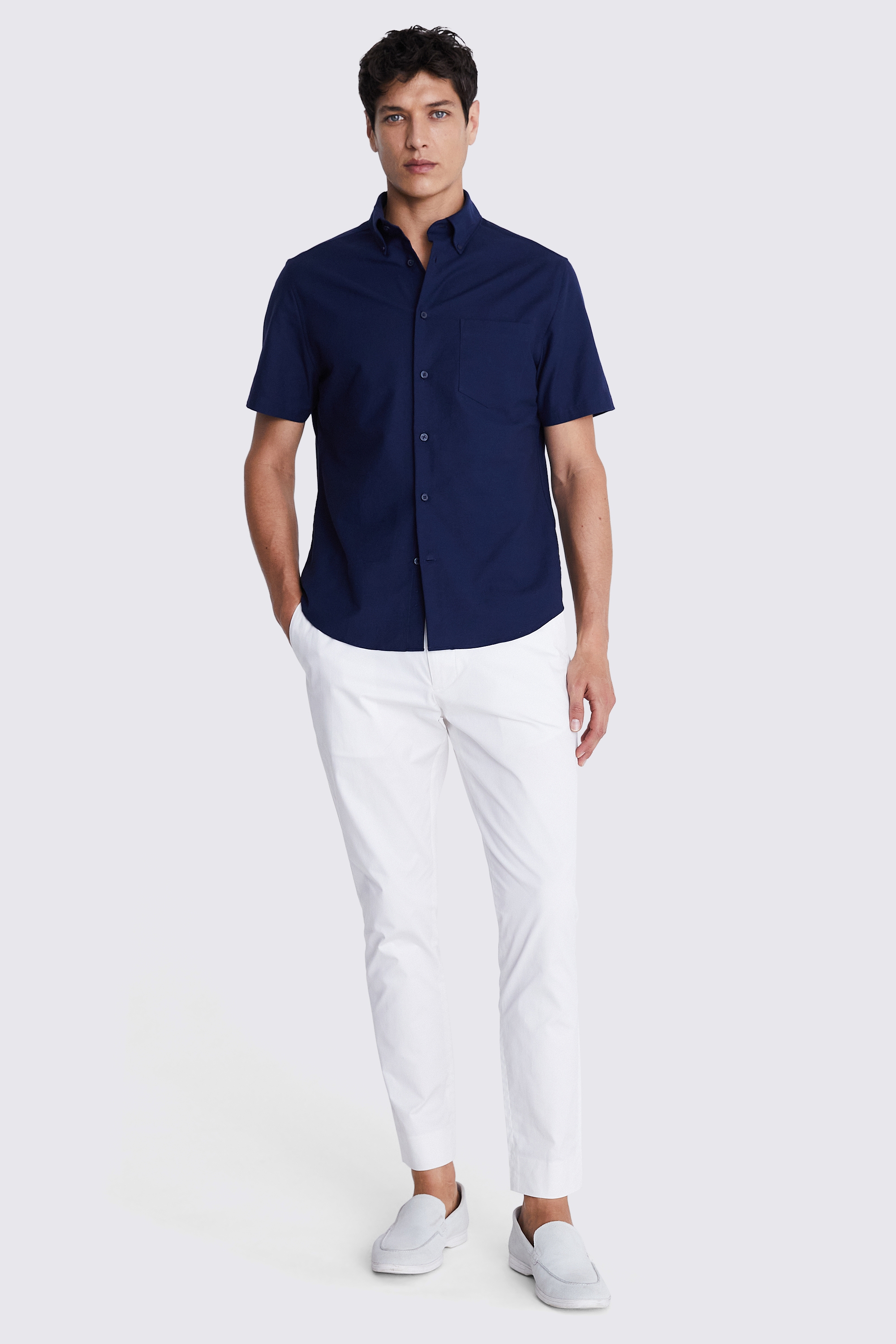 Navy Short Sleeve Washed Oxford Shirt