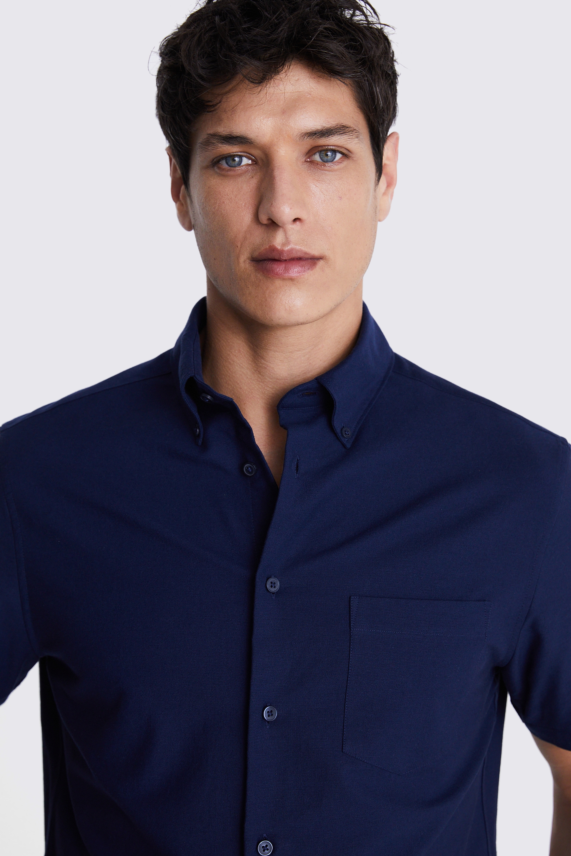 Navy Short Sleeve Washed Oxford Shirt