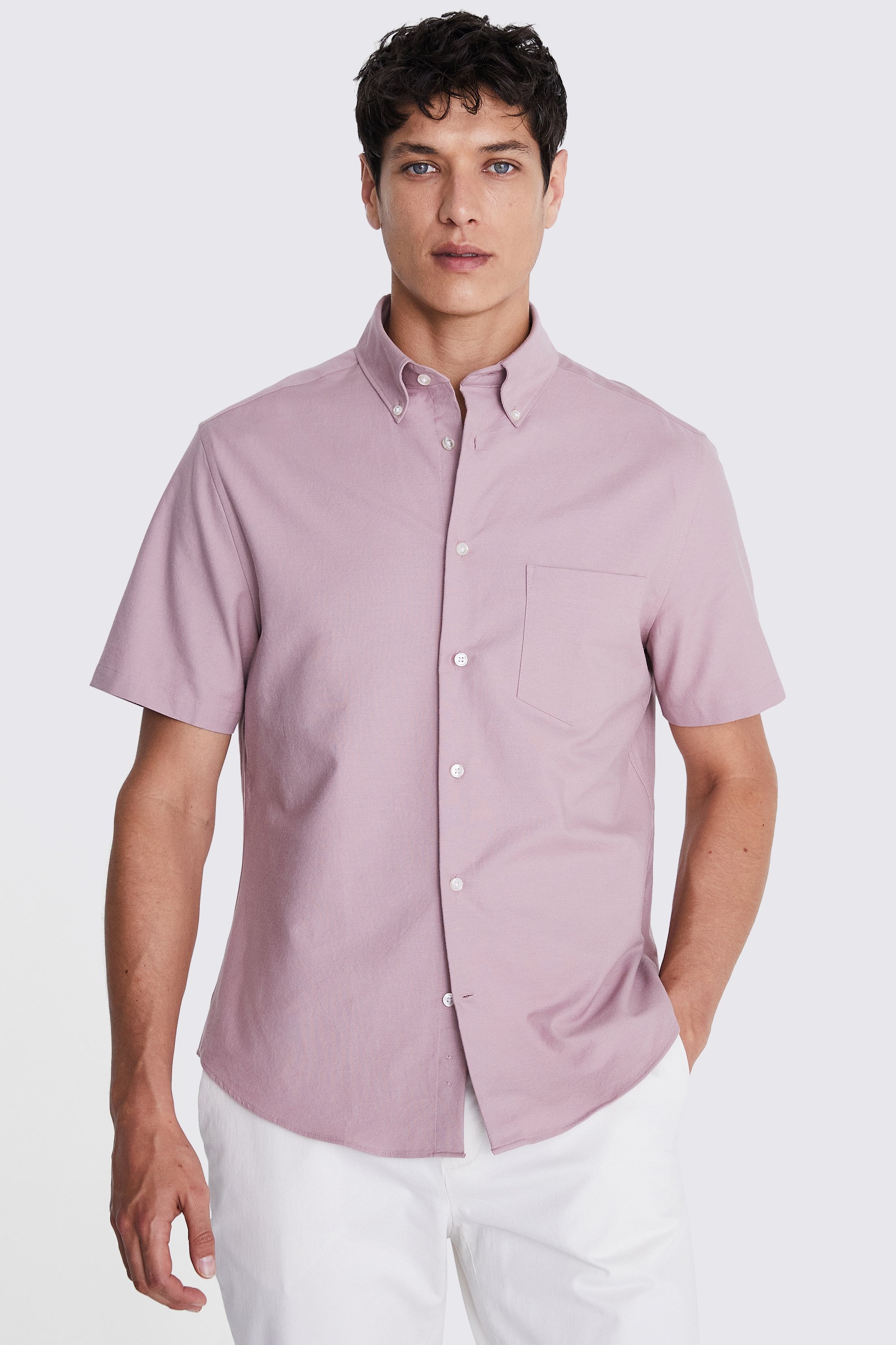 Dusty Pink Short Sleeve Washed Oxford Shirt