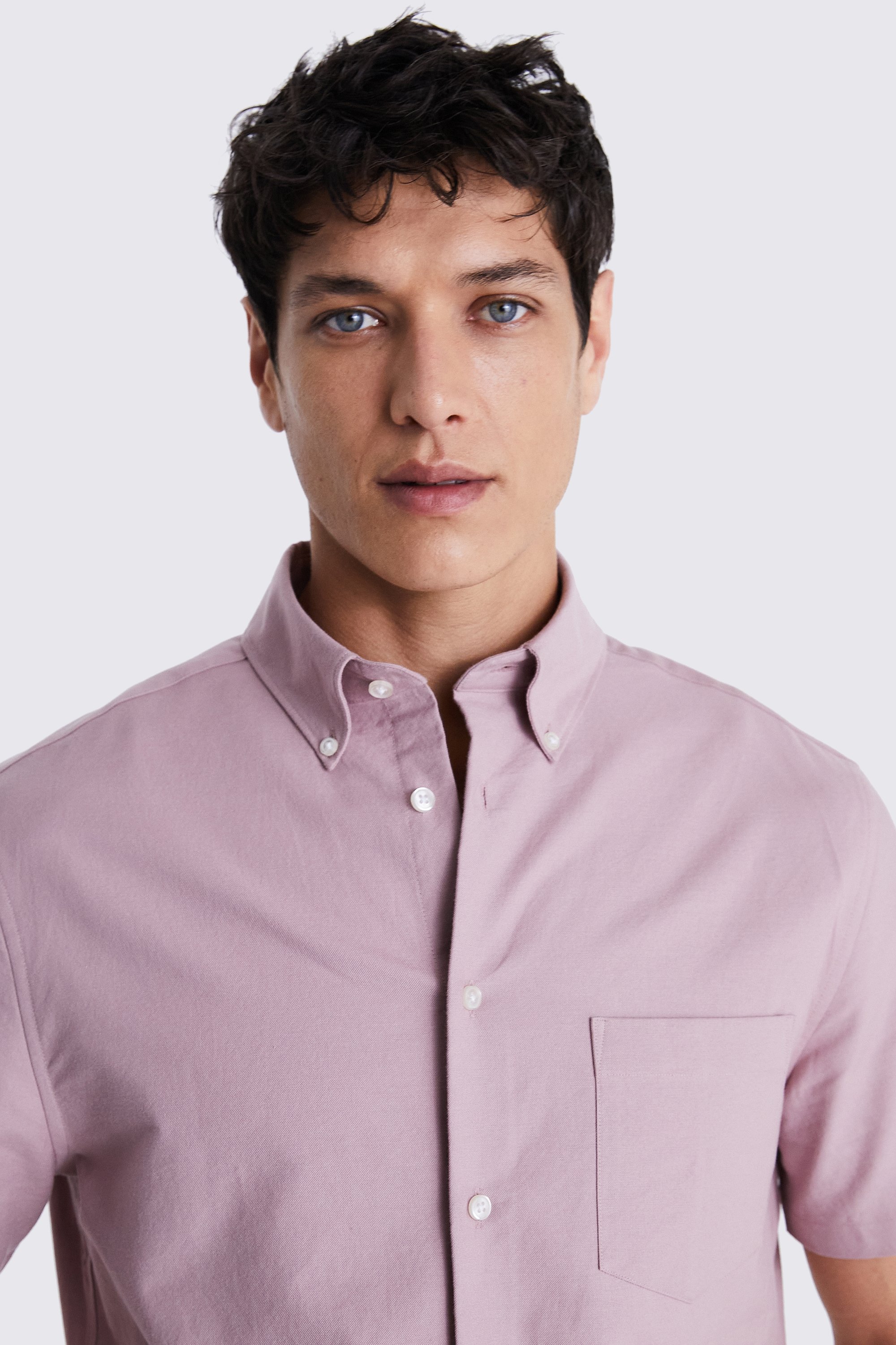 Dusty Pink Short Sleeve Washed Oxford Shirt