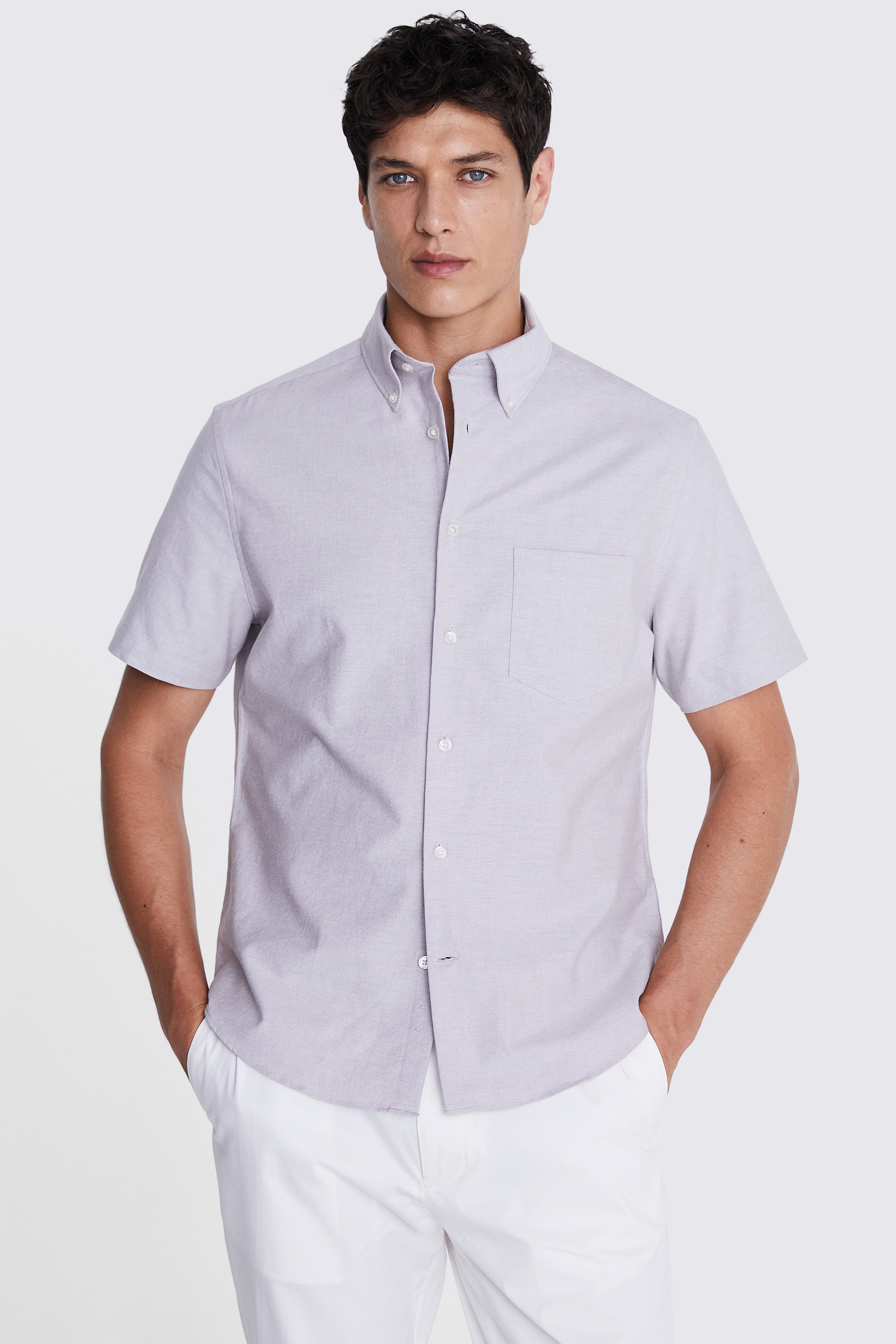 Light Taupe Short Sleeve Washed Oxford Shirt