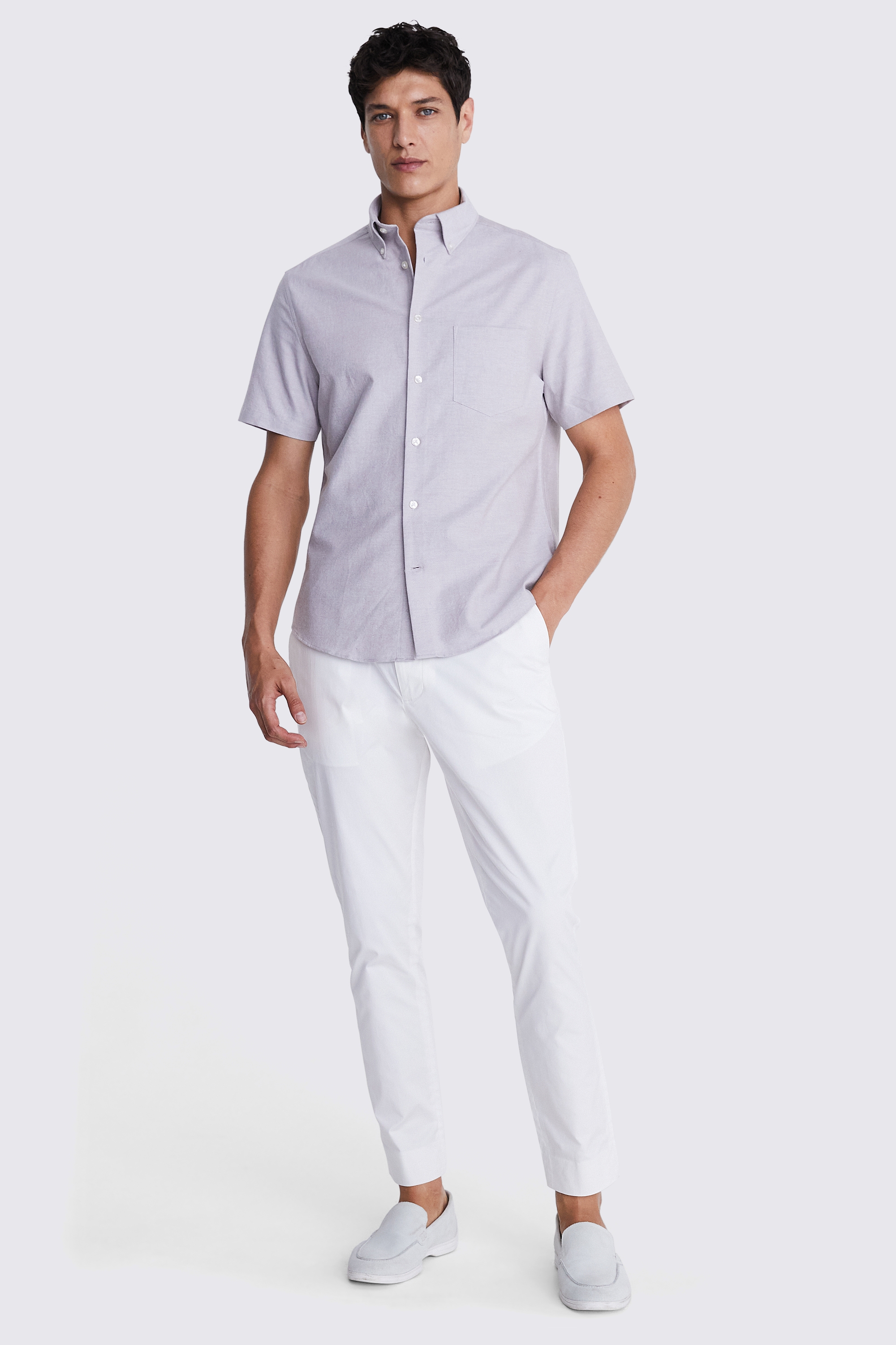 Light Taupe Short Sleeve Washed Oxford Shirt