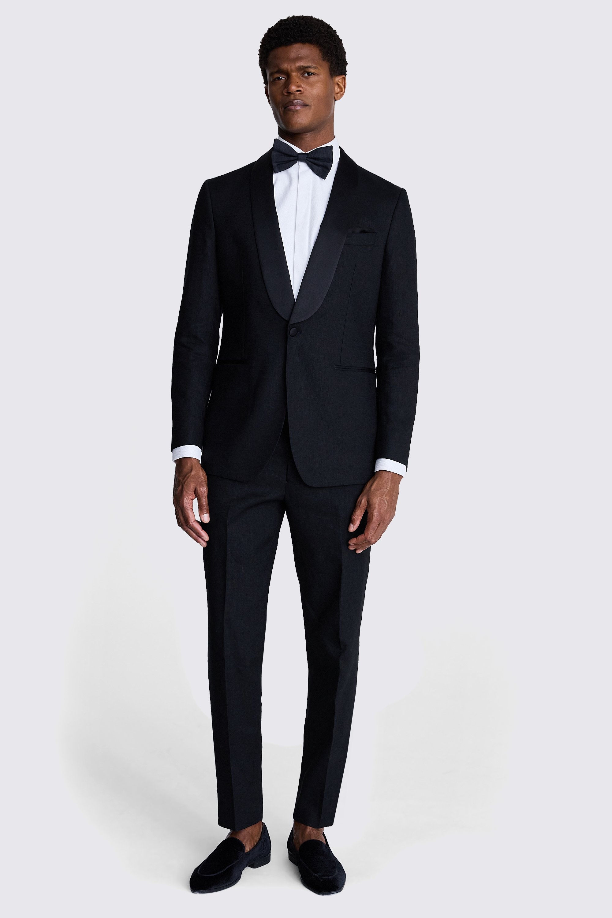 Tailored Fit Black Linen Shawl Tuxedo Jacket | Buy Online at Moss