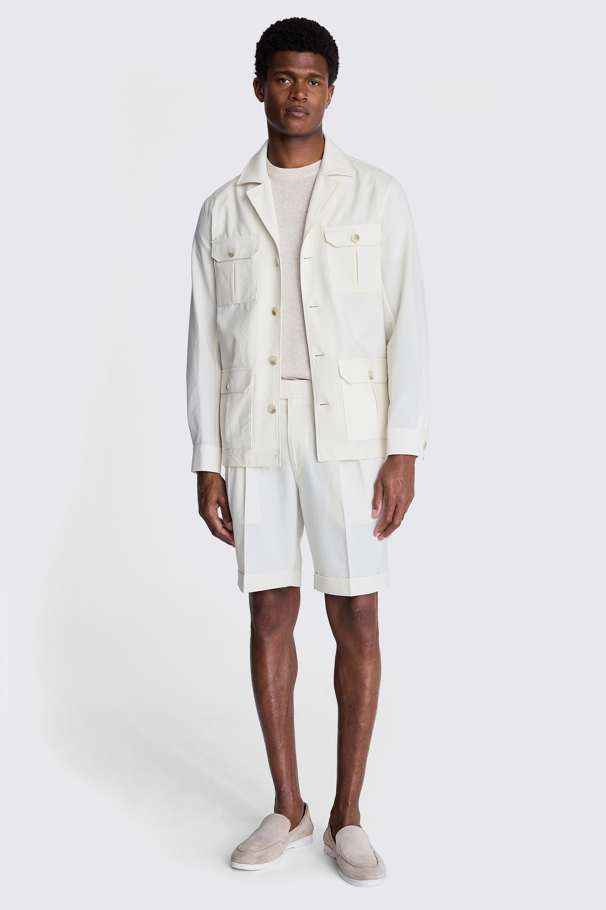 Ecru Seersucker Safari Shacket