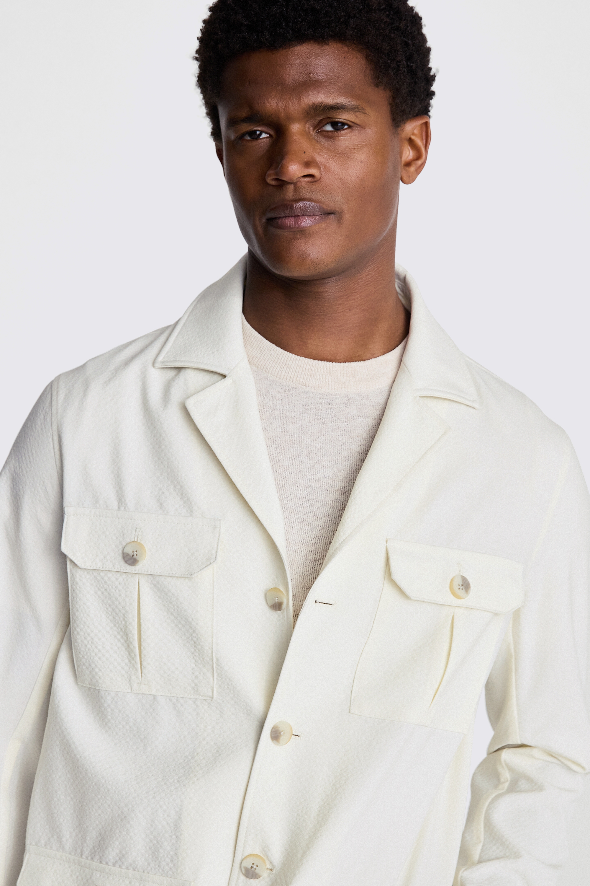 Ecru Seersucker Safari Shacket