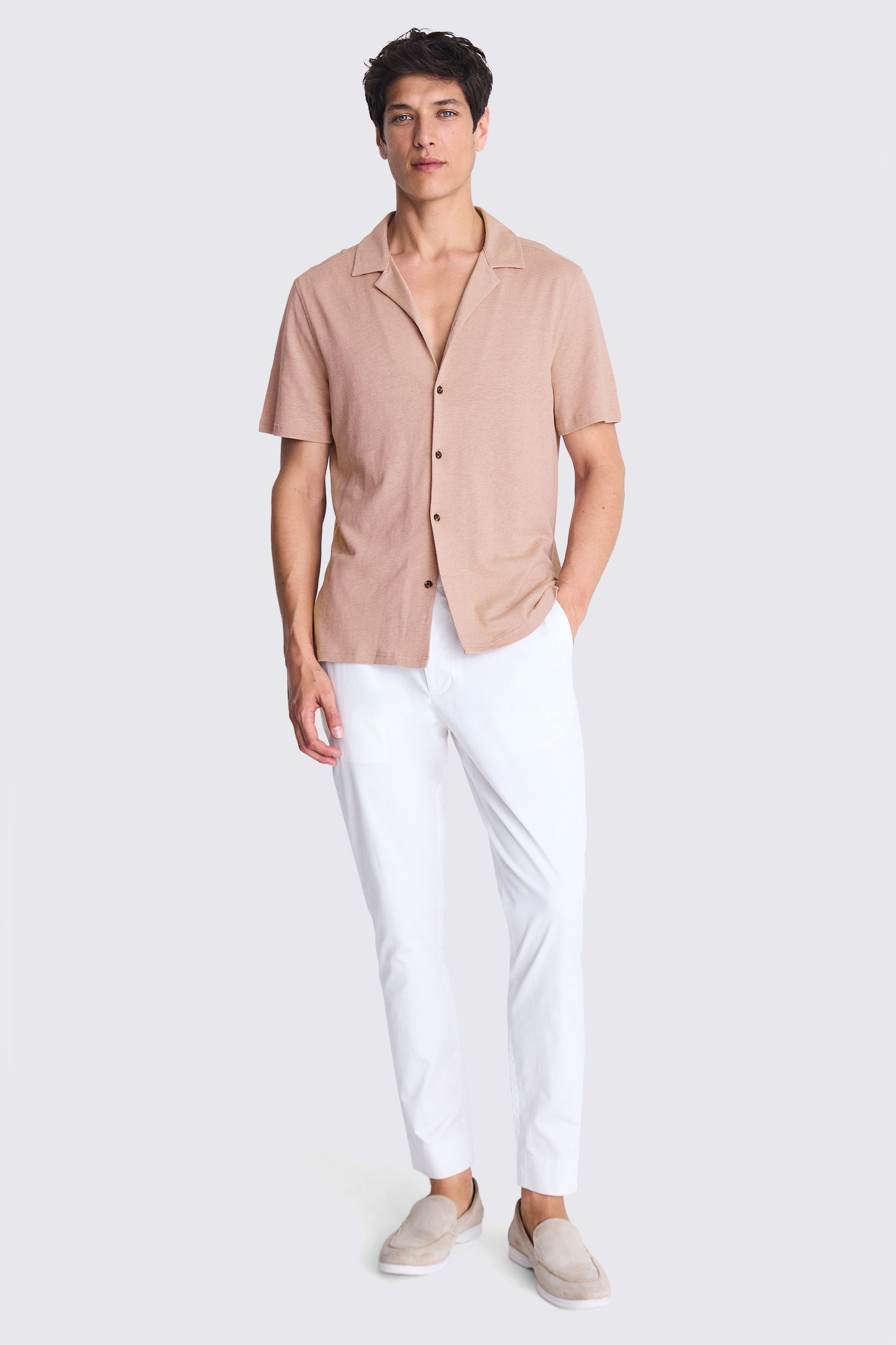 Pink Linen Blend Knitted Cuban Collar Shirt