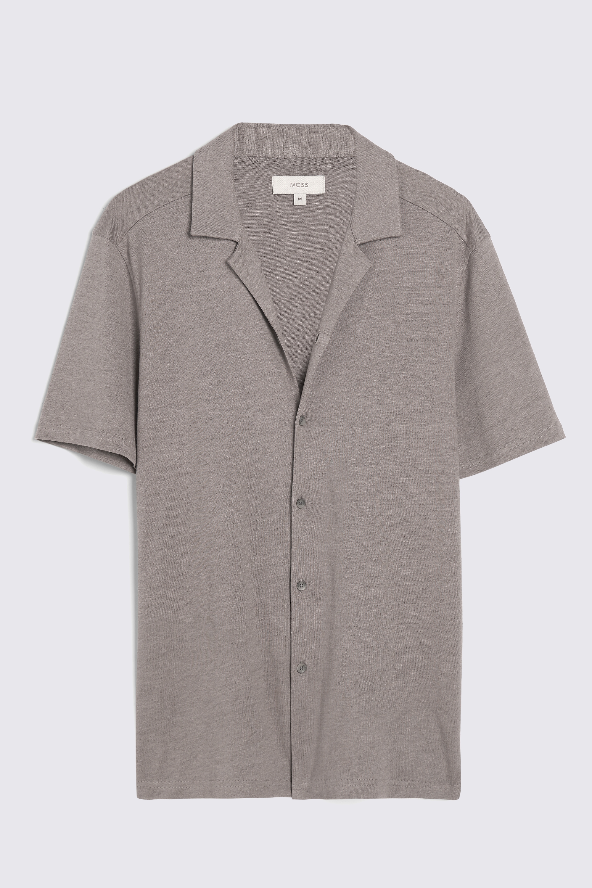 Dark Taupe Linen Blend Knitted Cuban Collar Shirt