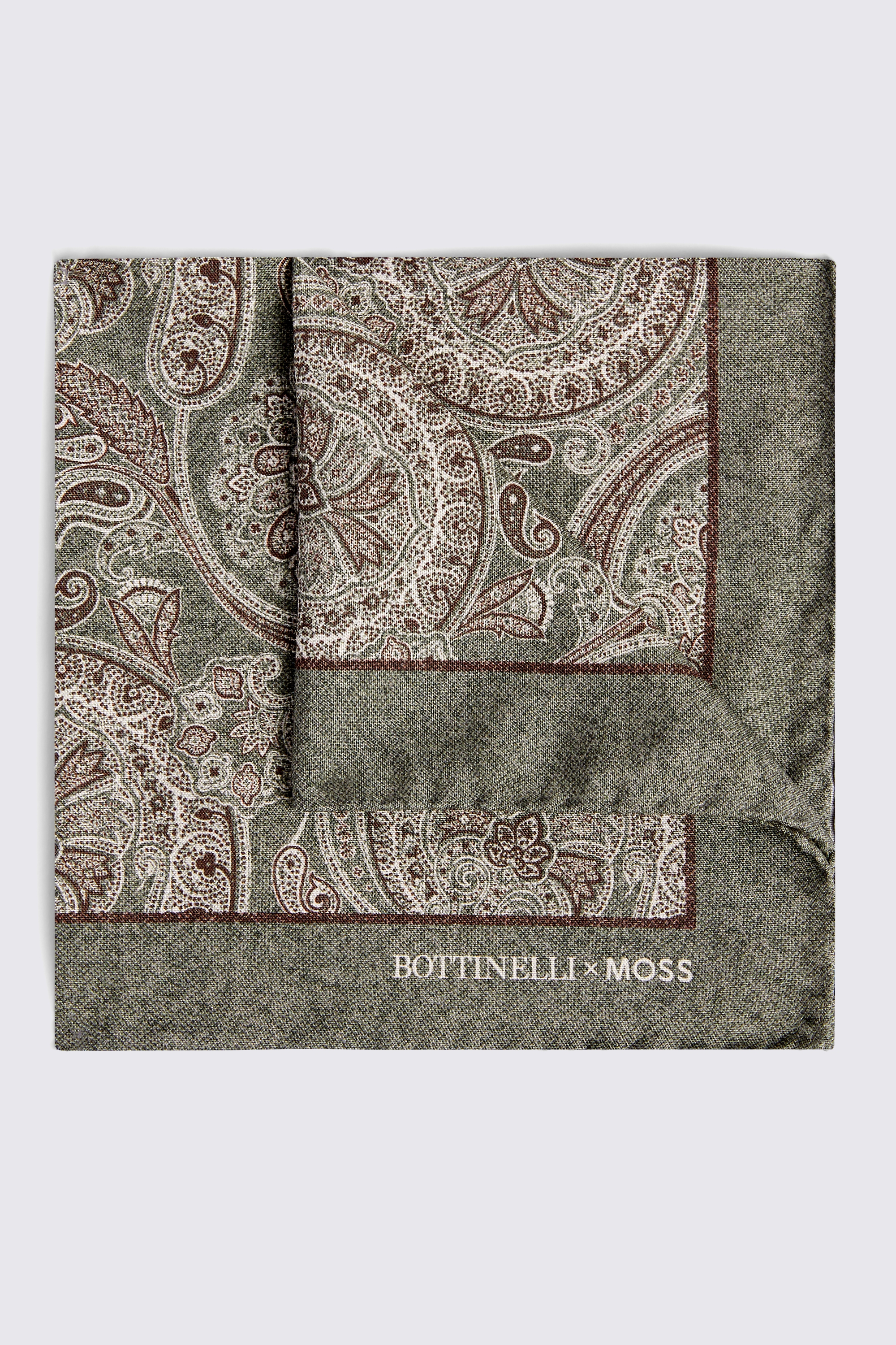 Bottinelli Sage Silk Paisley Pocket Square