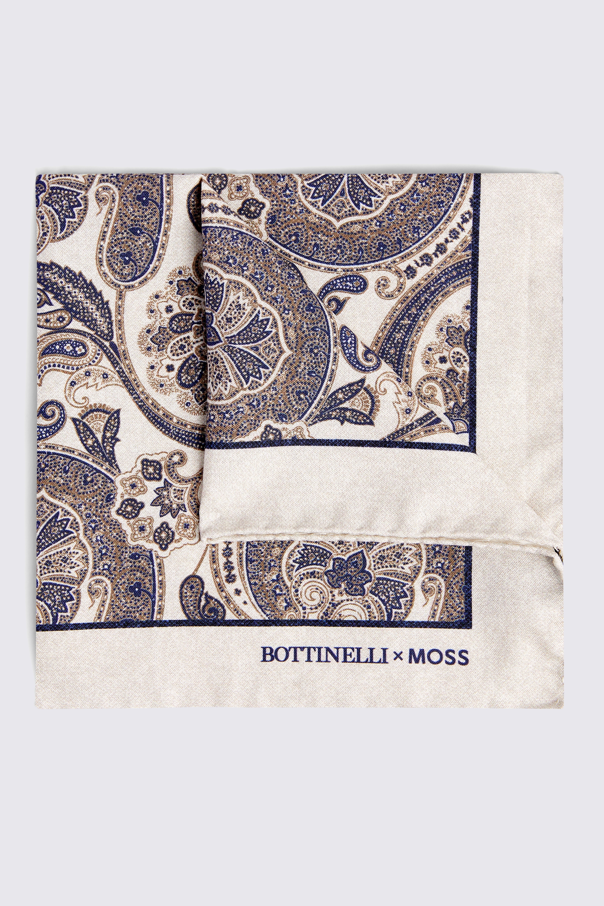 Bottinelli Neutral Silk Paisley Pocket Square