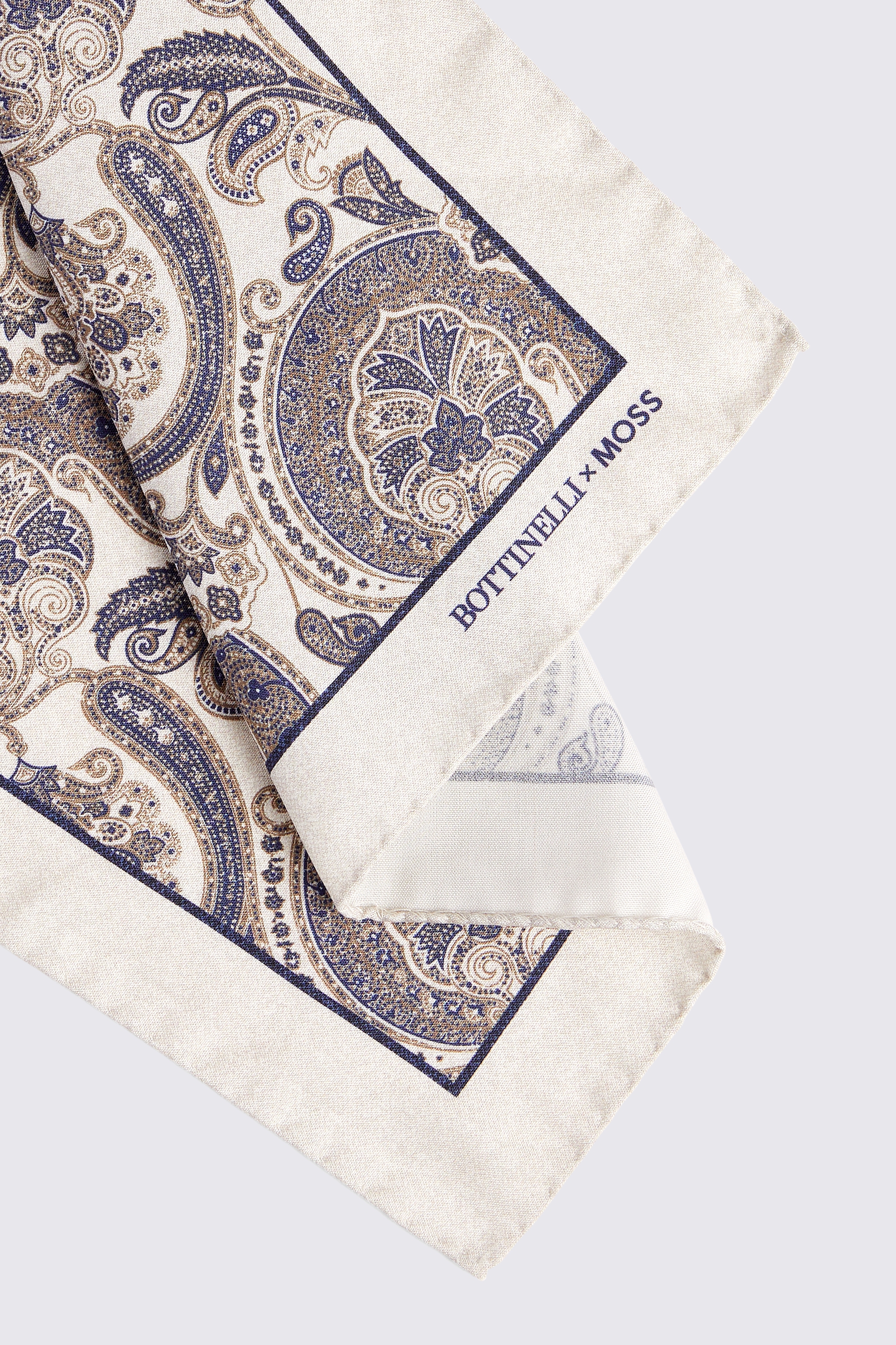 Bottinelli Neutral Silk Paisley Pocket Square