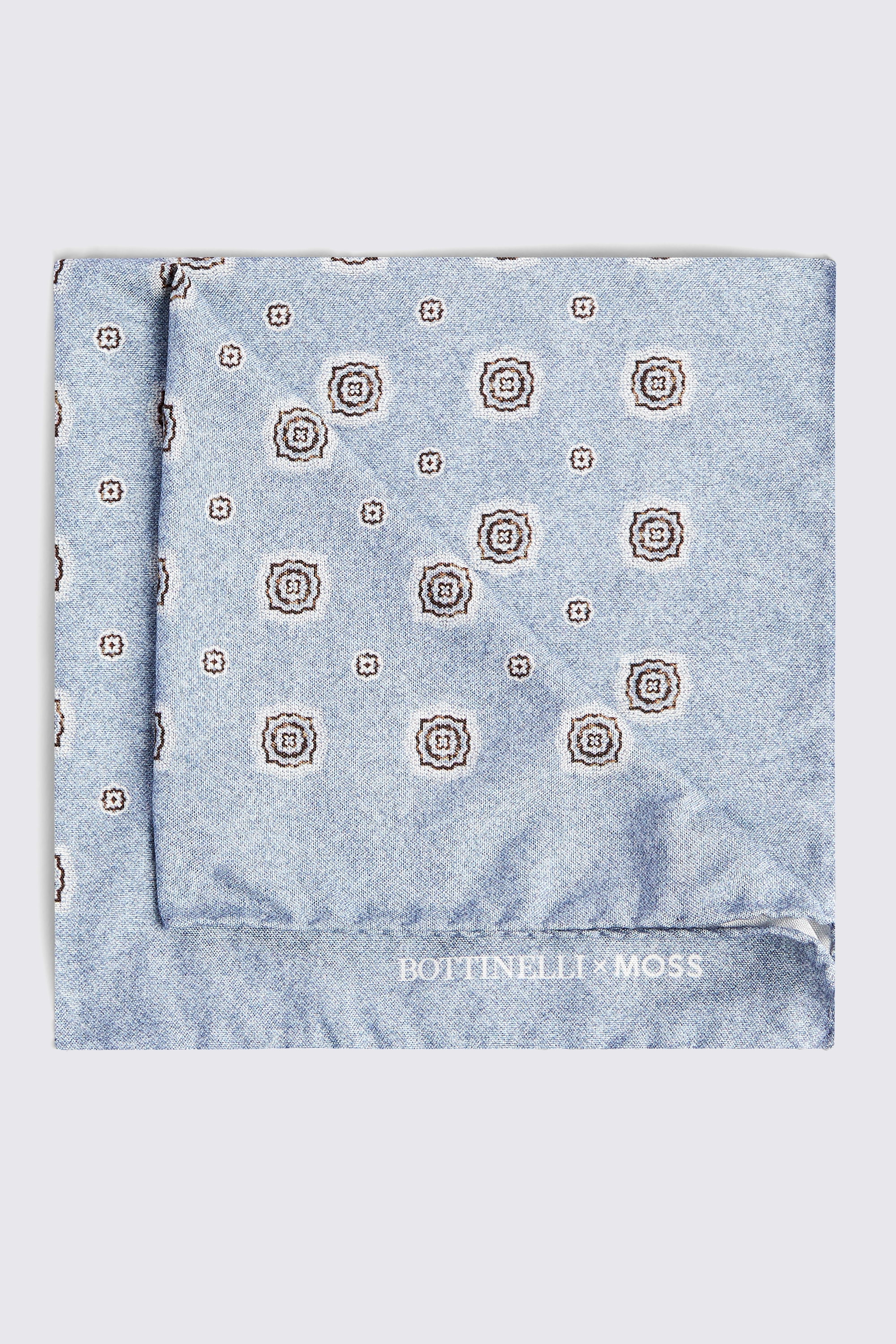 Bottinelli Sky Silk Medallion Pocket Square