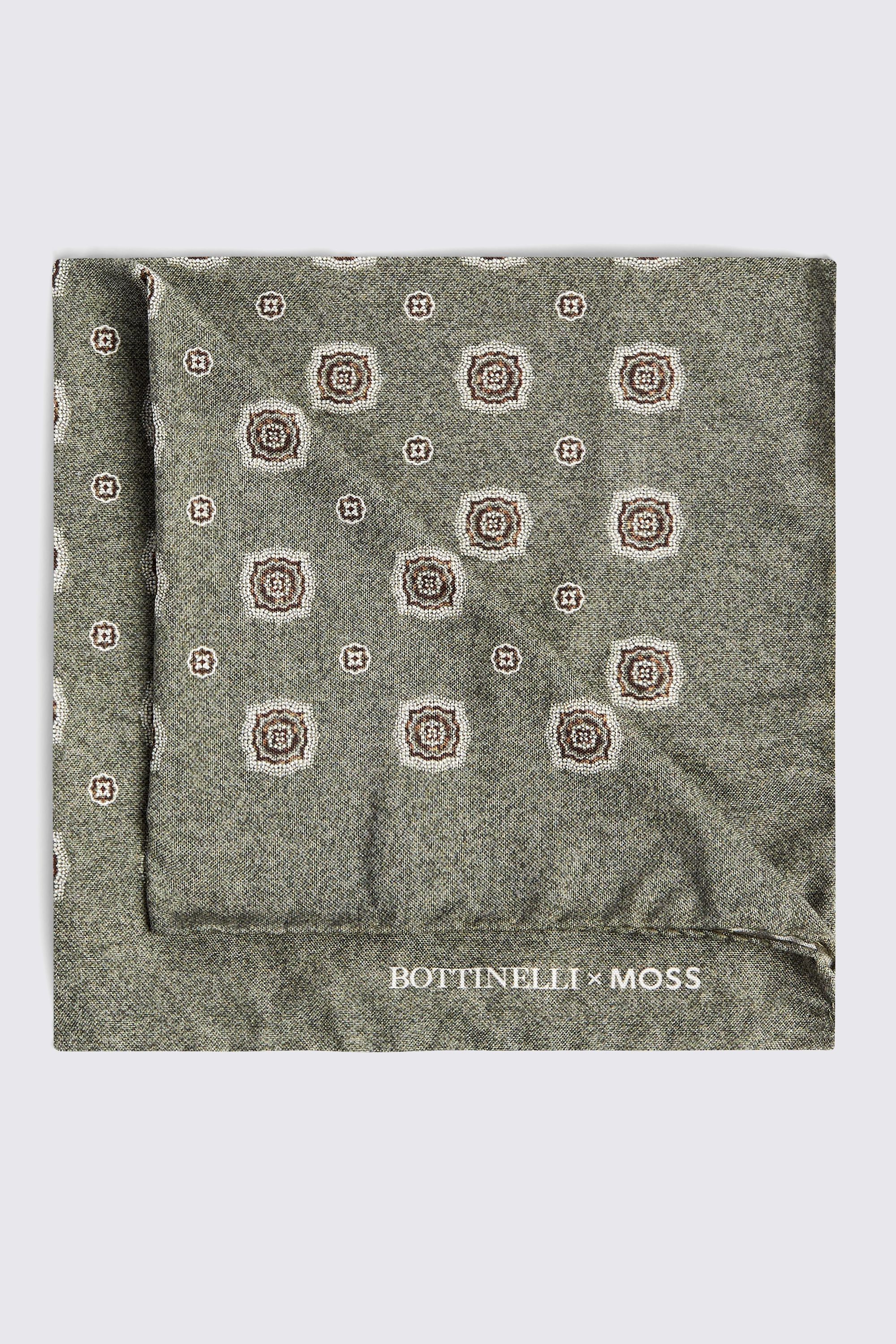 Bottinelli Sage Silk Medallion Pocket Square
