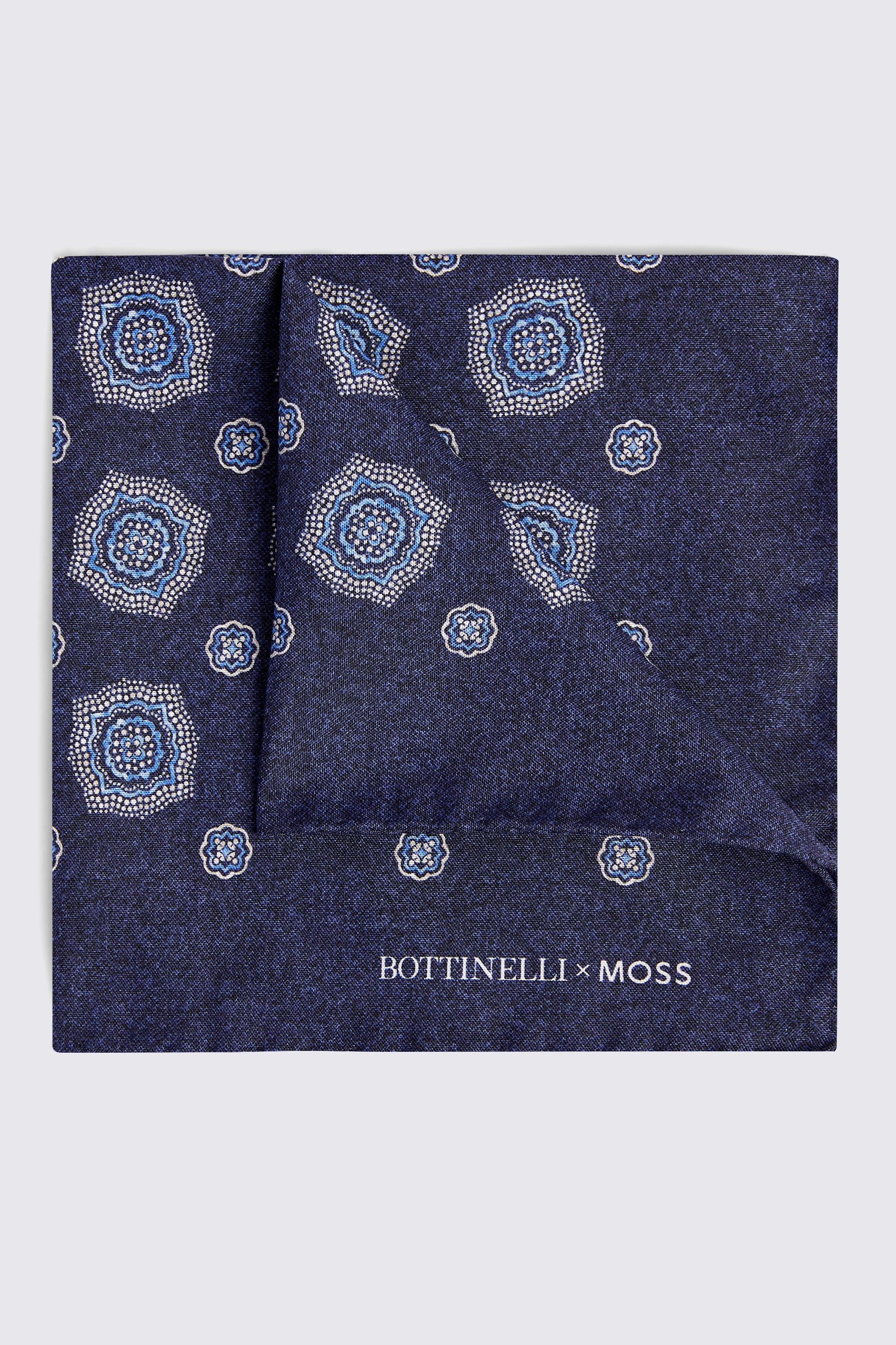 Bottinelli Navy Silk Jumbo Medallion Pocket Square