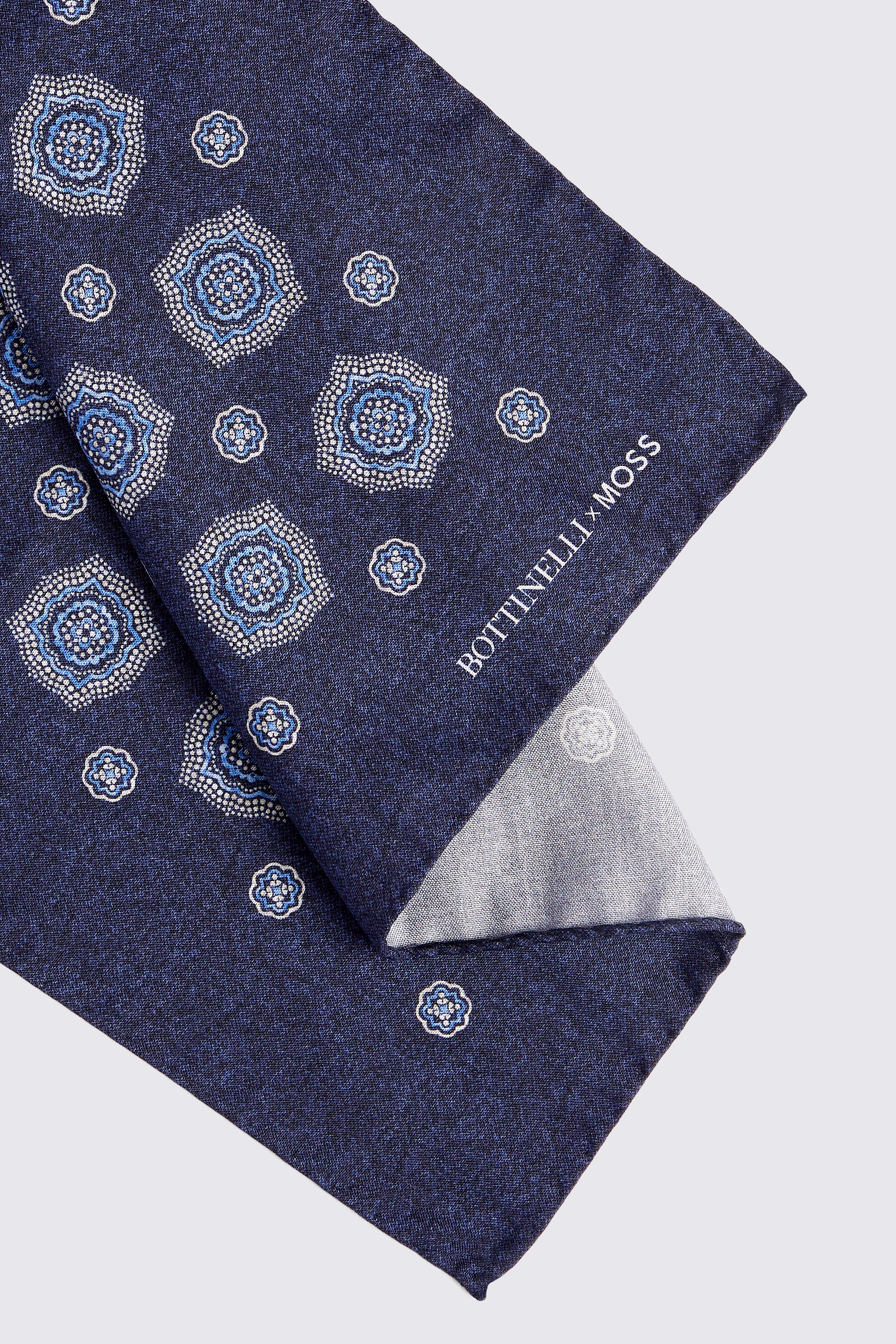 Bottinelli Navy Silk Jumbo Medallion Pocket Square