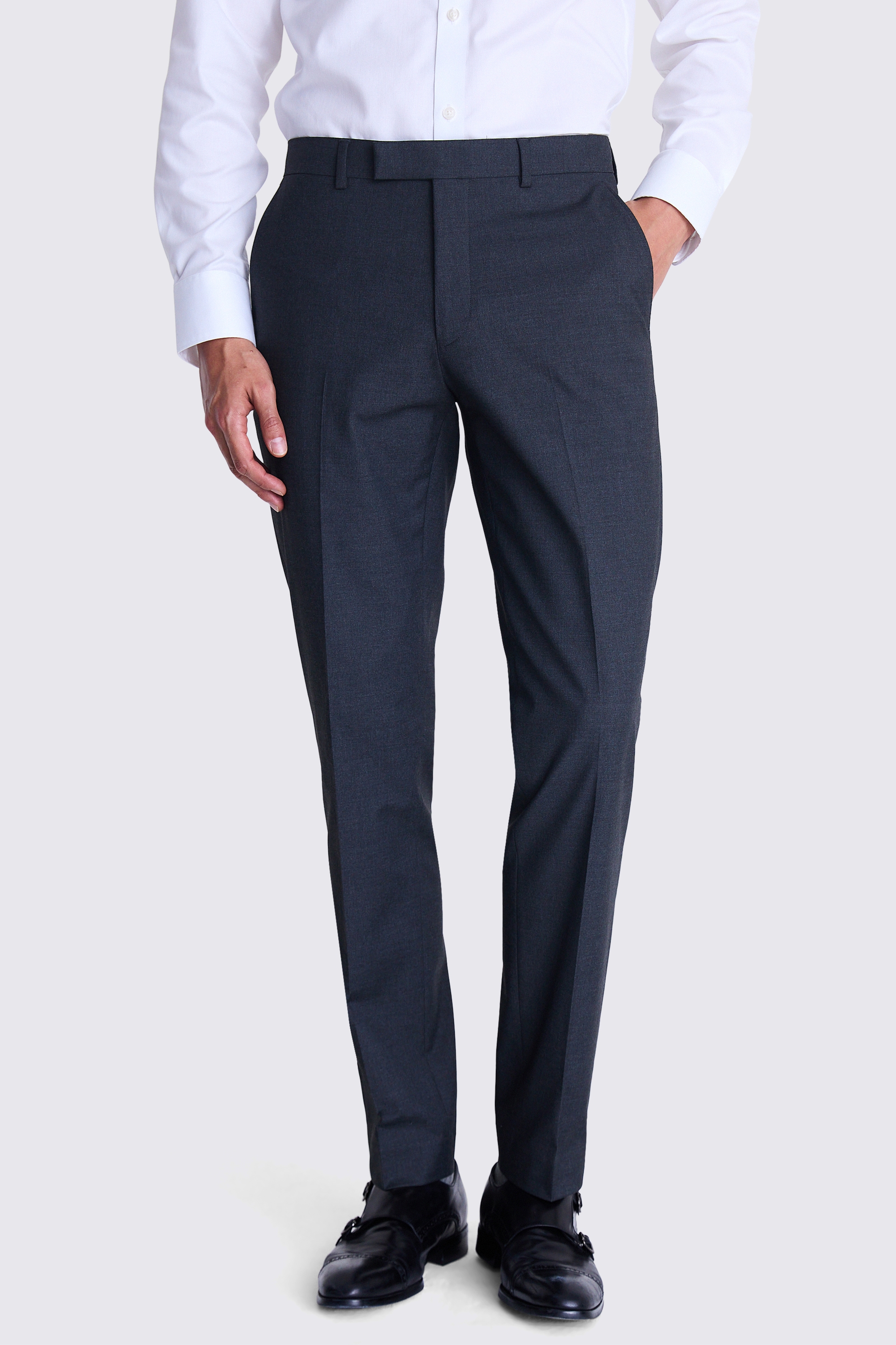 Tailored Fit Charcoal Stretch Trousers | Buy Online at Moss