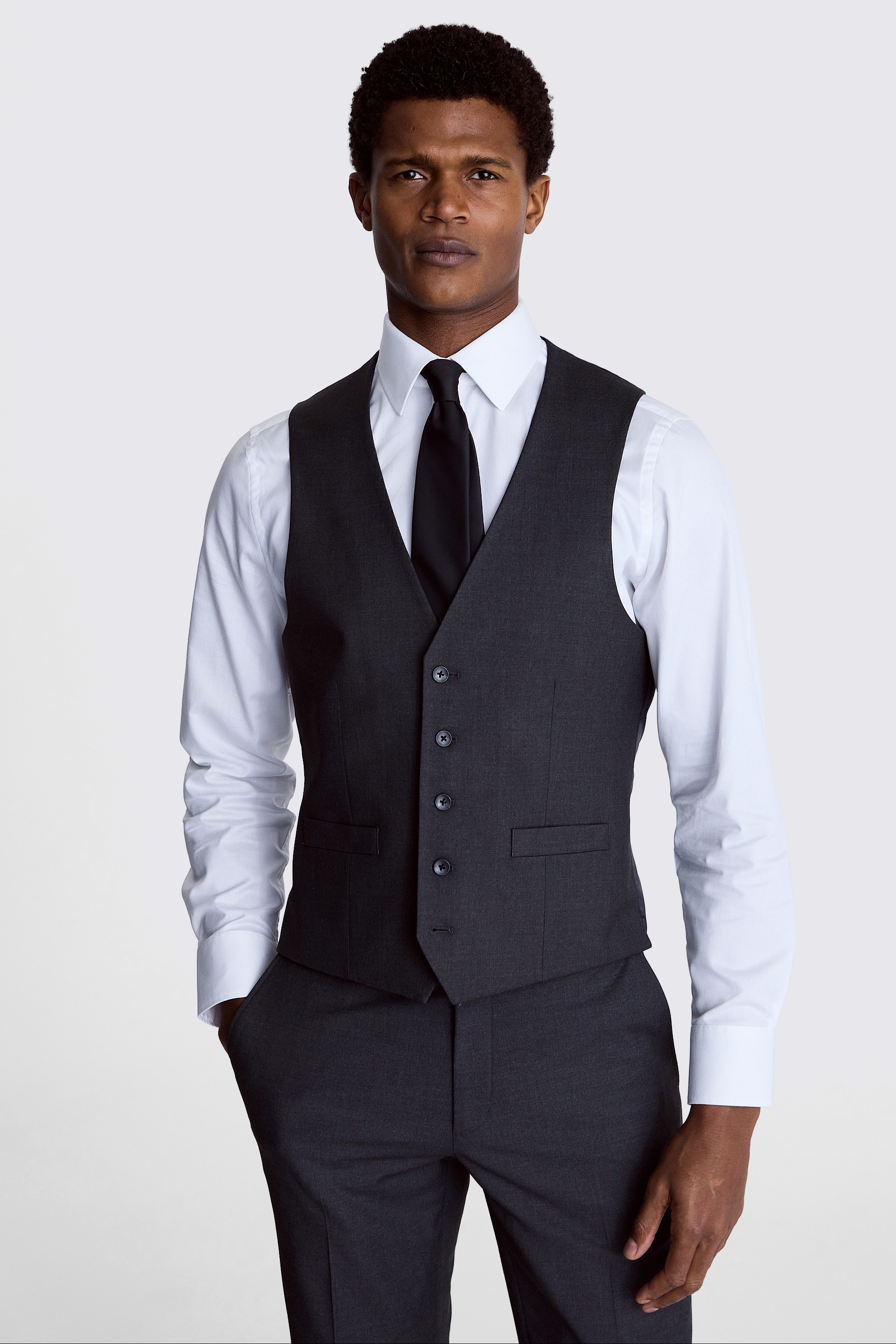 Regular Fit Charcoal Stretch Waistcoat | Buy Online at Moss