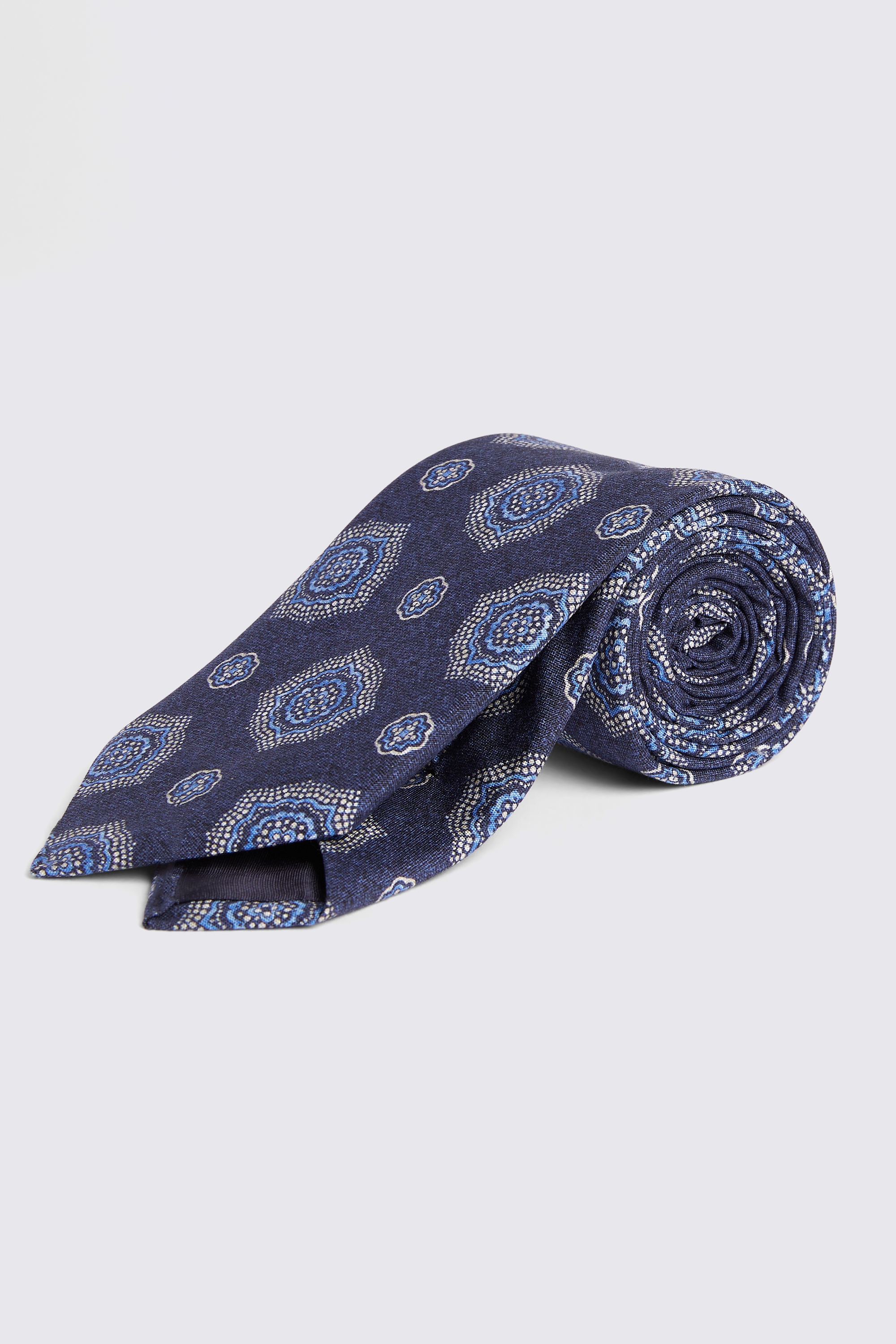 Bottinelli Navy Silk Jumbo Medallion Tie