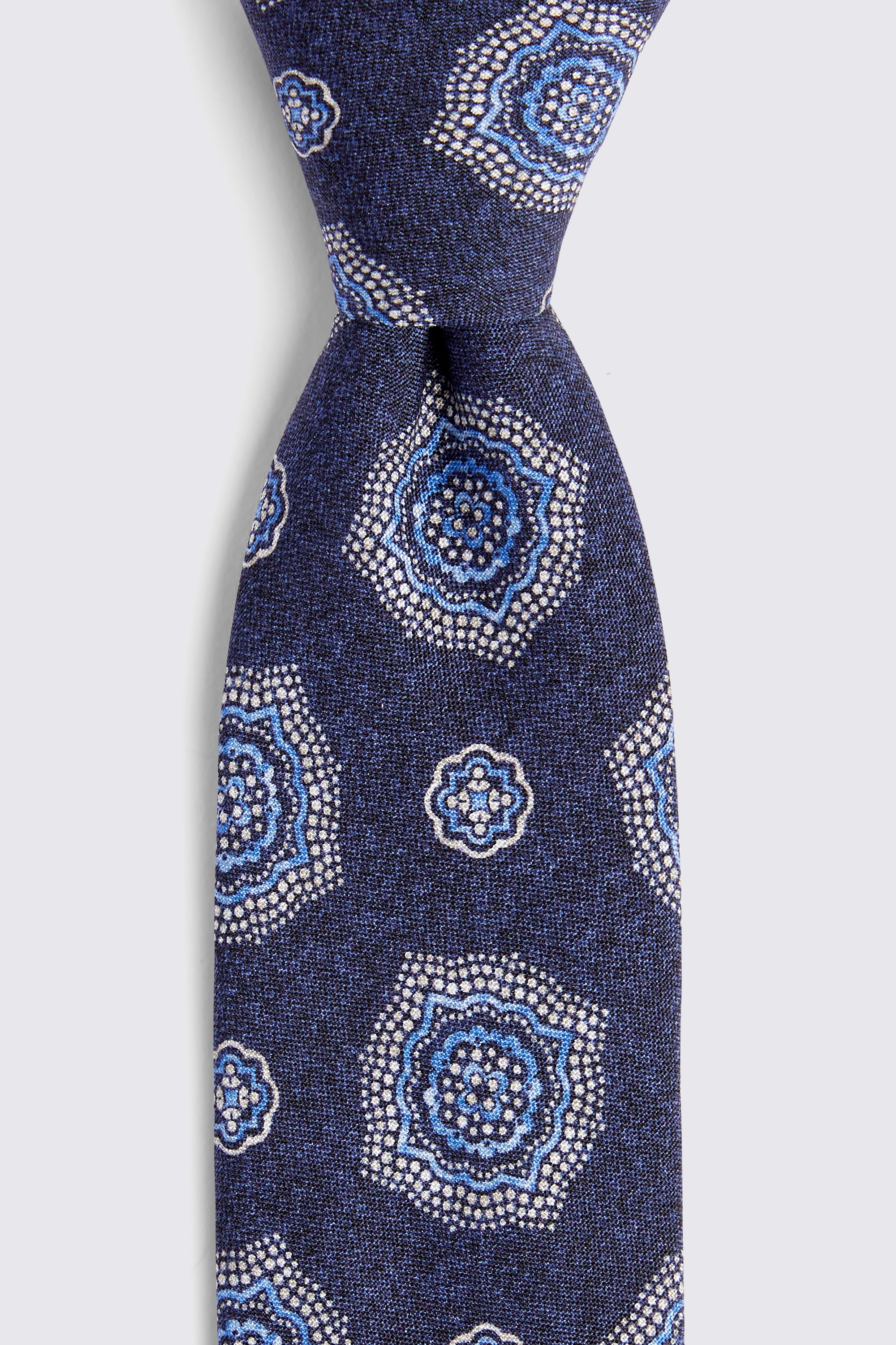 Bottinelli Navy Silk Jumbo Medallion Tie