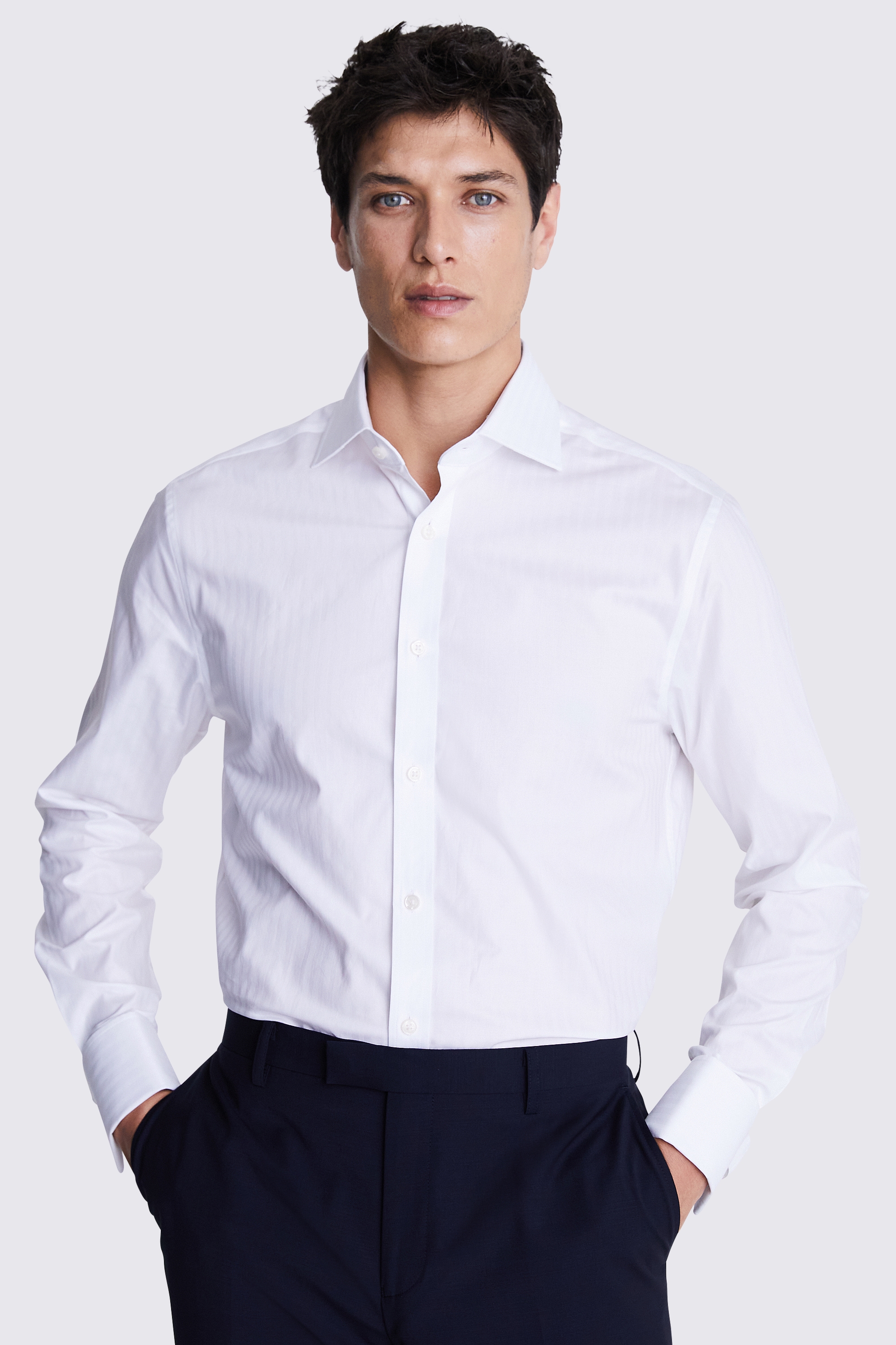 Tailored Fit White Self Stripe Shirt