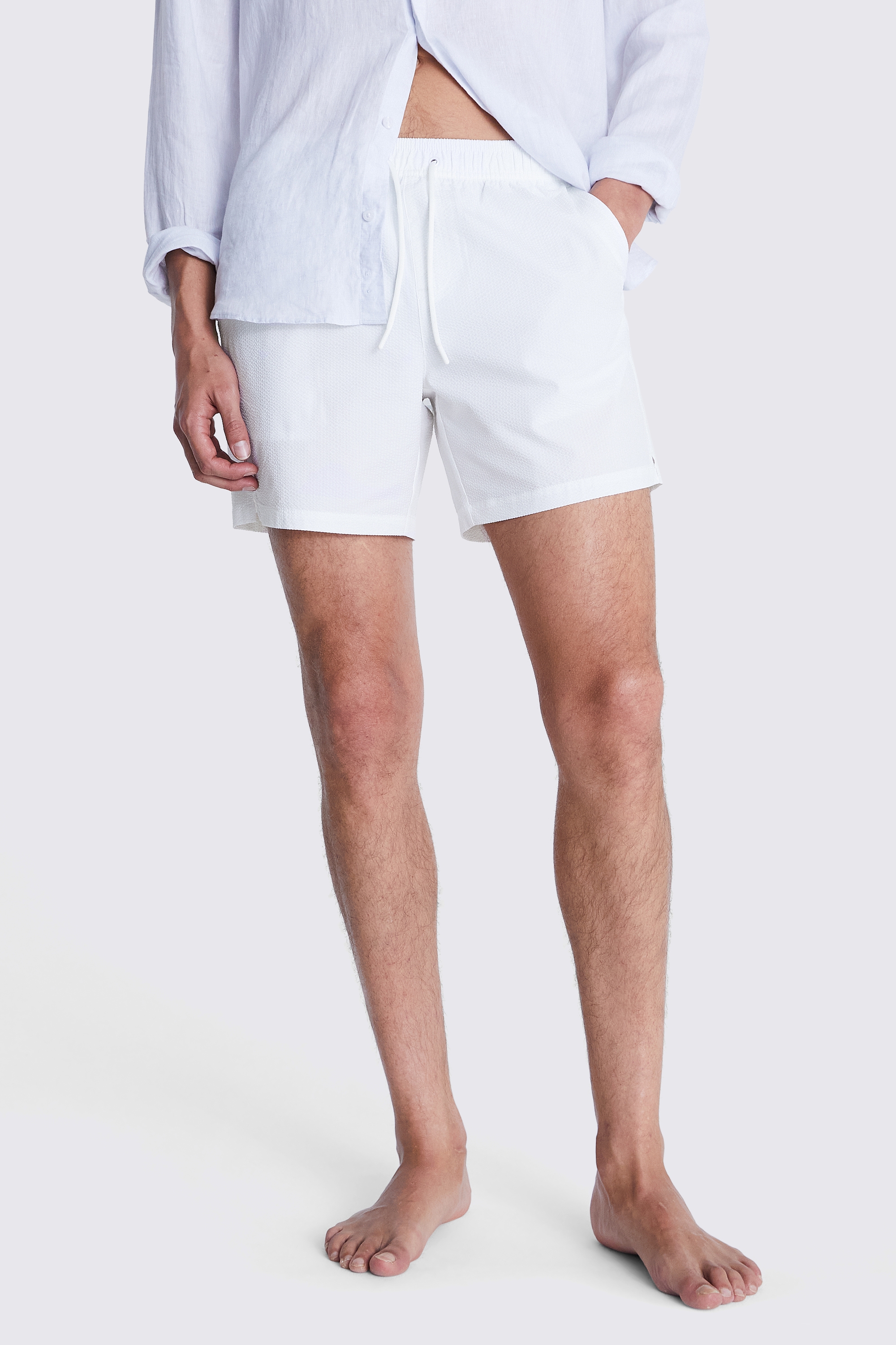 White Seersucker Swim Shorts